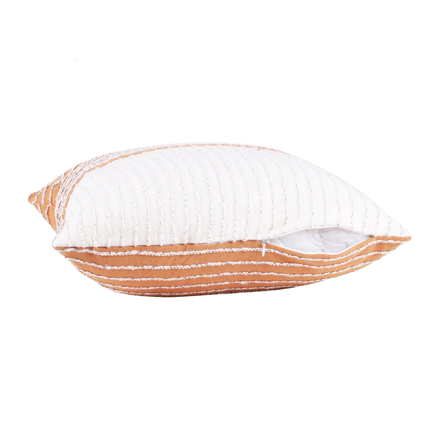 NUEVOSGHAR 100% Cotton Cushion Cover | Interwoven Horizontal Stripe Cushion Cover|Square Cushion for Bedroom,Living Room, Sofa, Office |Home Decorative Cushion | 18x18 Inch_ Ivory/Mustard