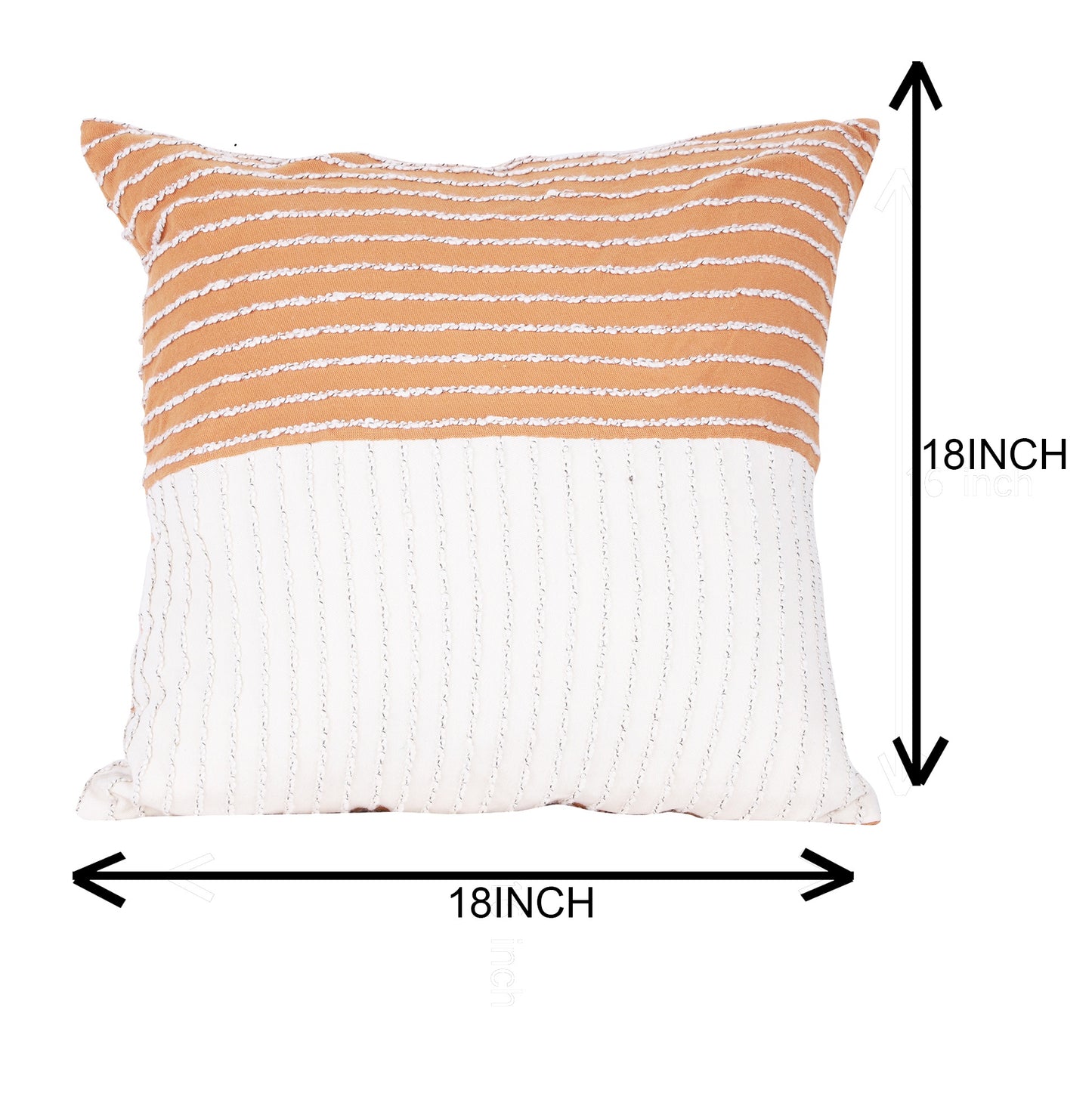 NUEVOSGHAR 100% Cotton Cushion Cover | Interwoven Horizontal Stripe Cushion Cover|Square Cushion for Bedroom,Living Room, Sofa, Office |Home Decorative Cushion | 18x18 Inch_ Ivory/Mustard