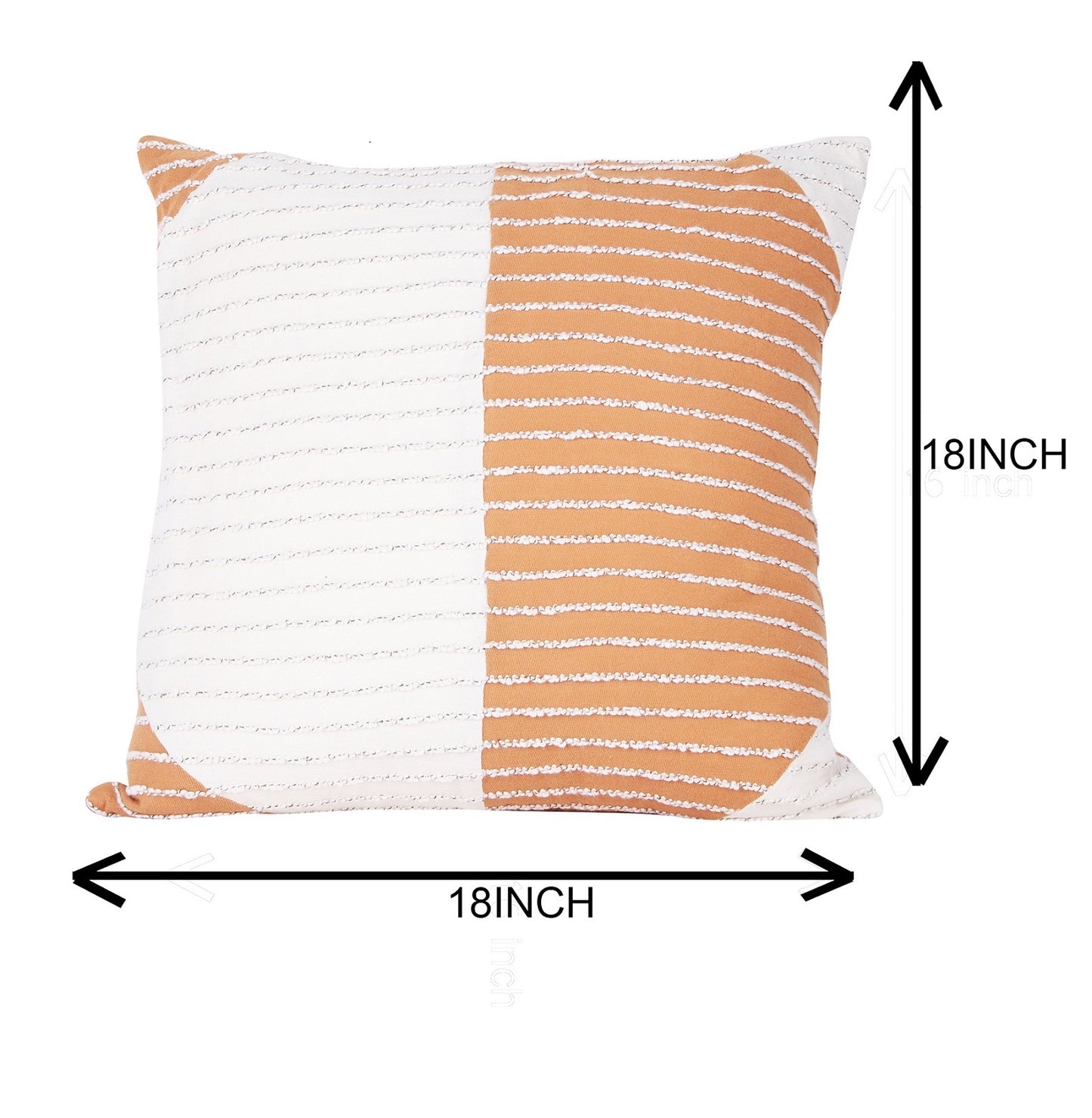 NUEVOSGHAR Inter Woven Vertical Stripe Cotton Jersey Cushion Cover | Home Décor Cushion Cover | Sofa Cushion Cover | Square Cushion Cover | Pack of 1 Piece_(18x18 inch)_Ivory/Mustard
