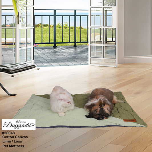 NUEVOS DOGGADIL Cotton Canvas Color Blocked Rectangle Pet Bed Mattress | Washable Padded Pet Bed| Light Weighted Dog Flat Mat Mint Green/Olive