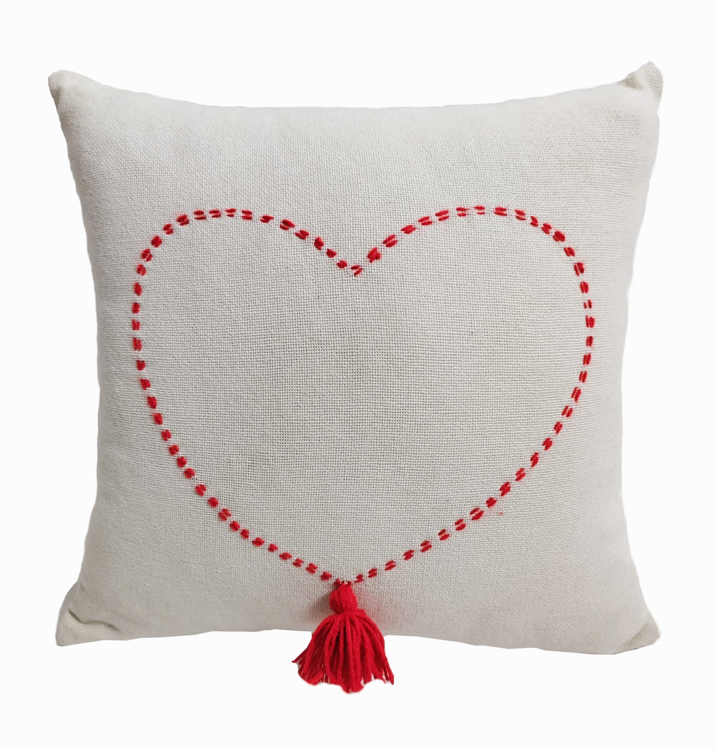 Cotton Hand Embroidered Cushion | Cushion for Gift for coples| 18x18 Inch_Ivory
