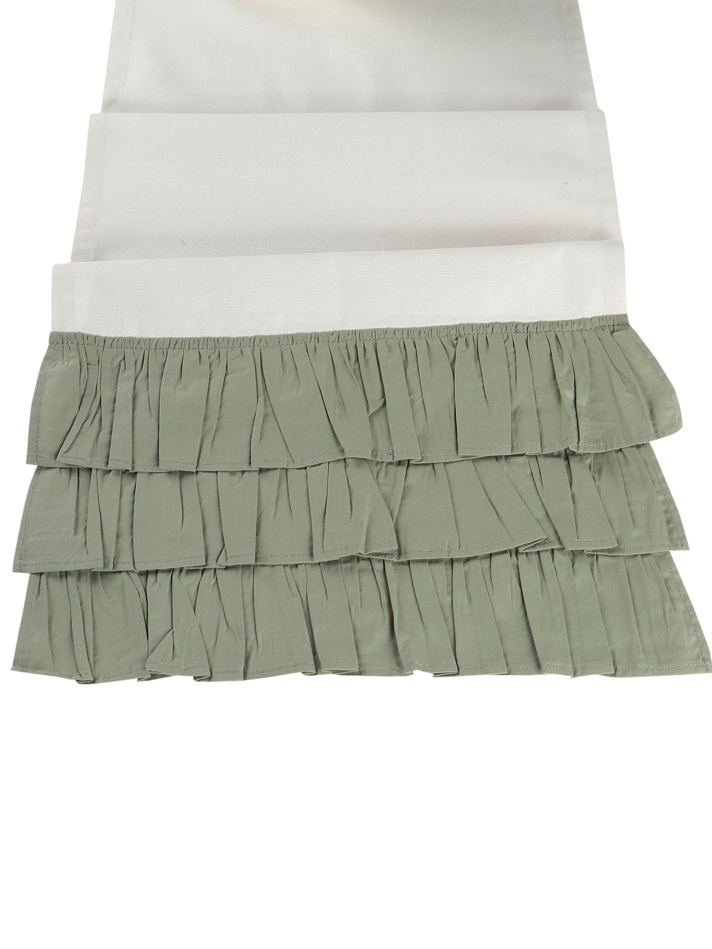 Heat Resistant Cotton Table Runner with 3 Layer Ruffles and Placmats Set | Table Runner (Pack of 7) 1 Runner and 6 Placemats- White/Olive