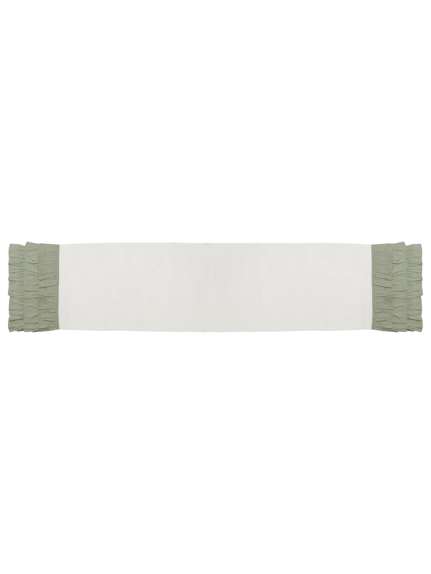 Heat Resistant Cotton Table Runner with 3 Layer Ruffles and Placmats Set | Table Runner (Pack of 7) 1 Runner and 6 Placemats- White/Olive