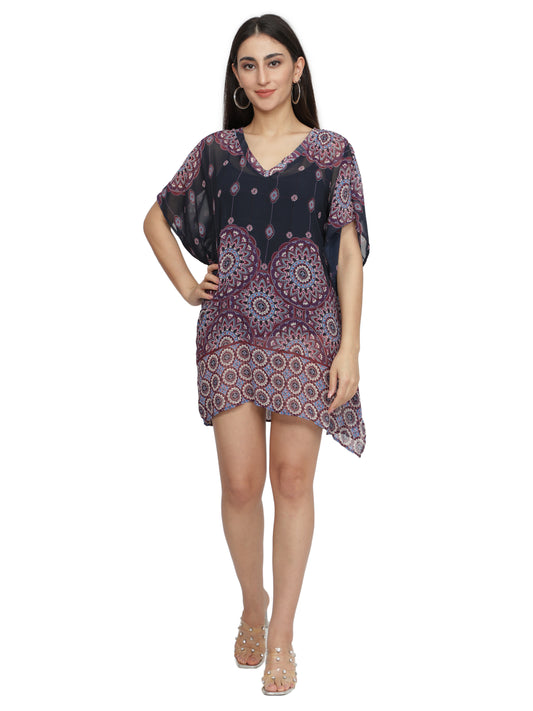 Georgette Floral Printed Purple Kaftan freeshipping - NUEVOSDAMAS