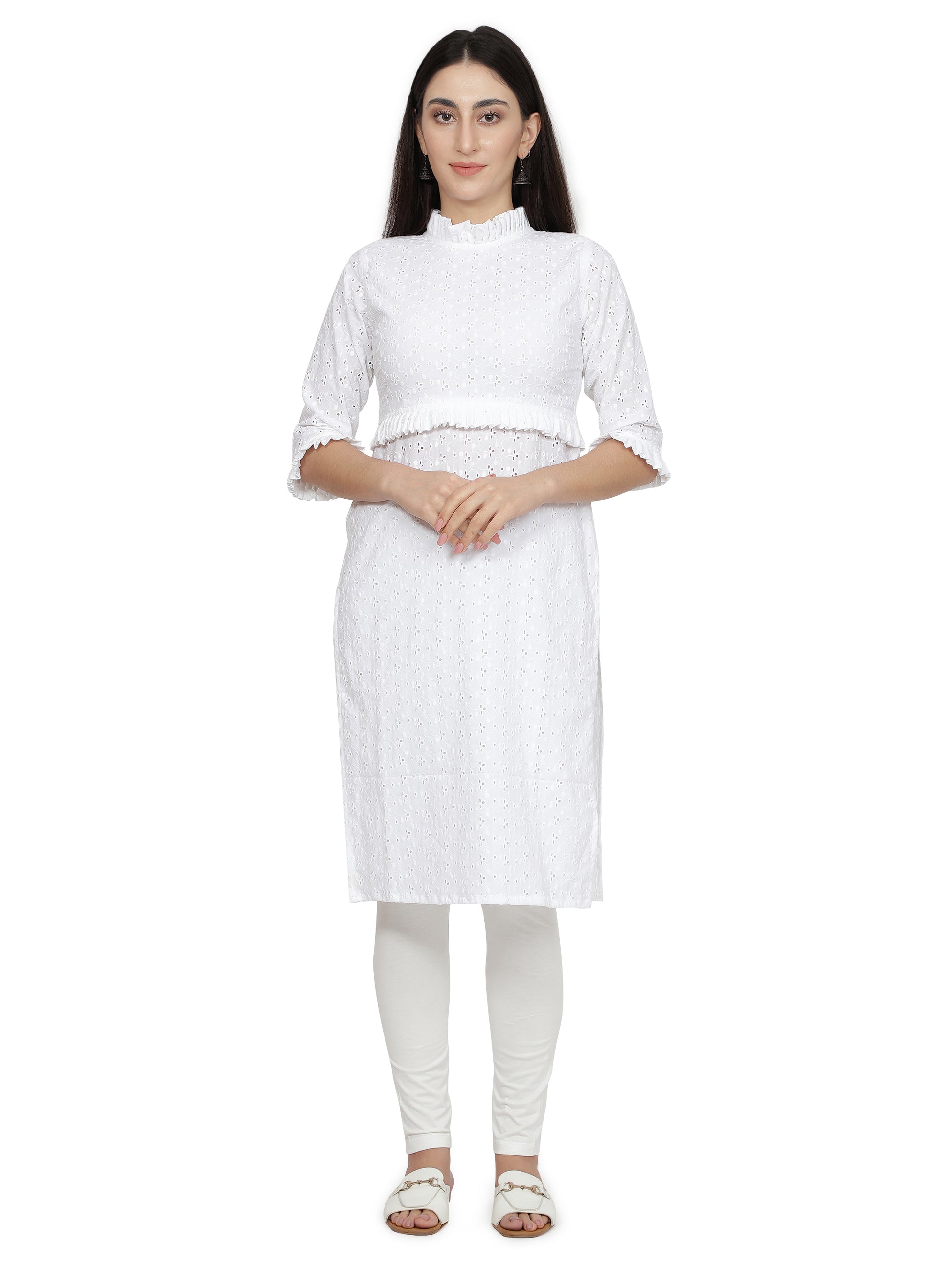 Women Printed Cotton Blend Straight Kurta  (White) freeshipping - NUEVOSDAMAS