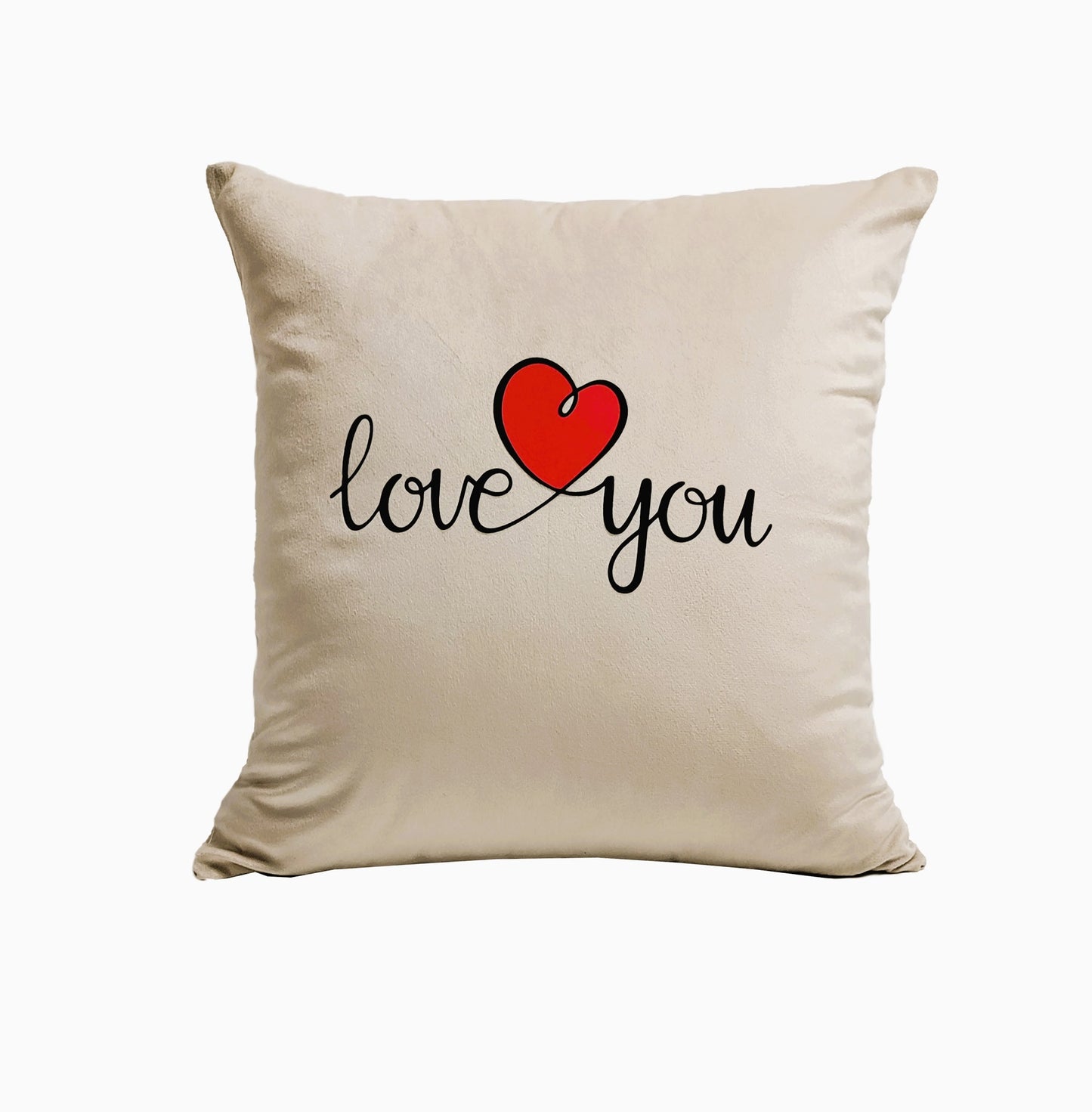 Valentin's Day Velvet Printed Cushion | Valentine Gift for Boyfriend Girlfriend | Love Heart Printed Cushion | 16x16 Inch_ Beige