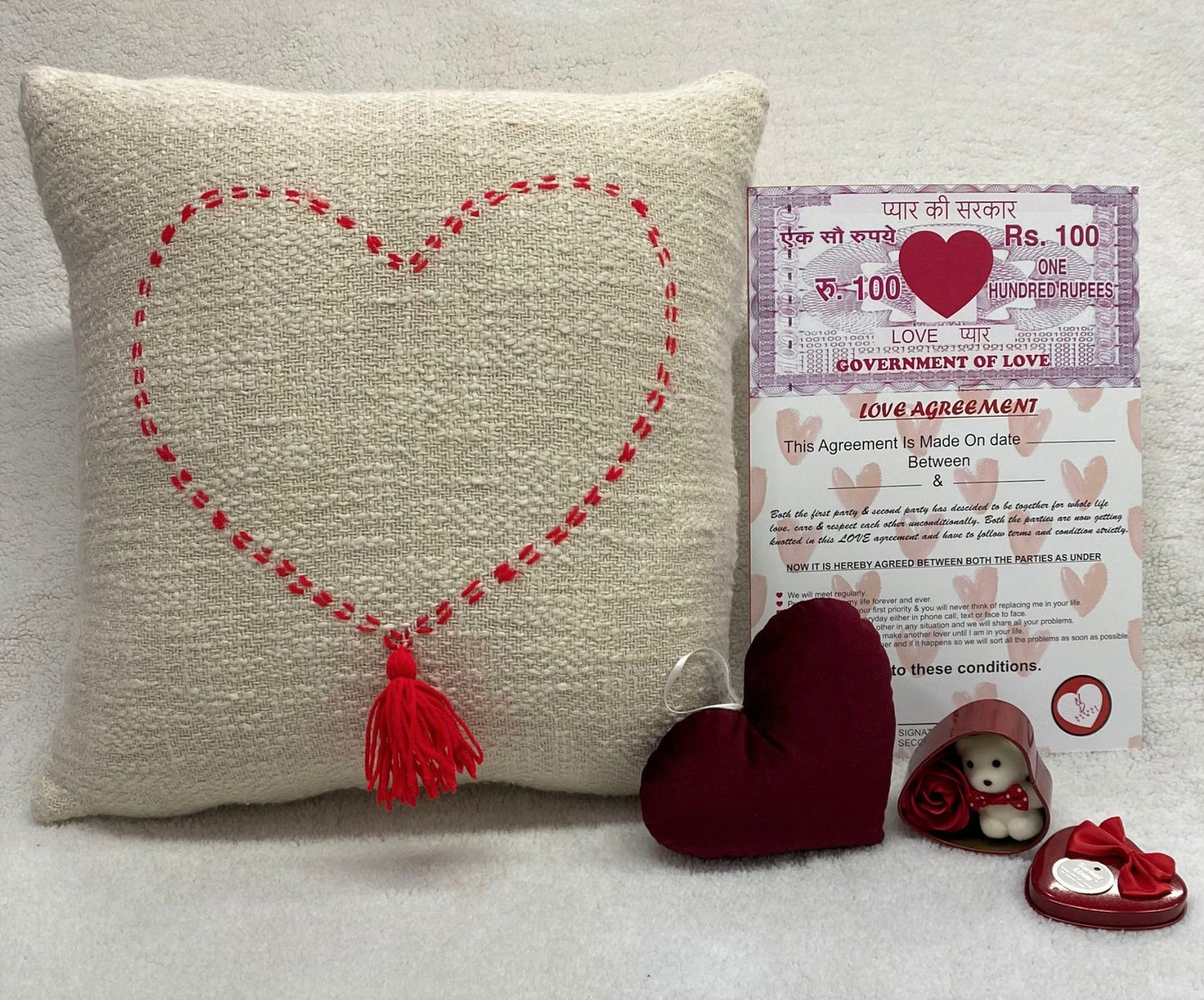 Valentine's Day Printed Cushion Gift Set Combo | Valentine Gift for Boyfriend Girlfriend | Couples Gift for Him/Her_ Off White