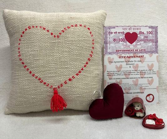 Valentine's Day Printed Cushion Gift Set Combo | Valentine Gift for Boyfriend Girlfriend | Couples Gift for Him/Her_ Off White