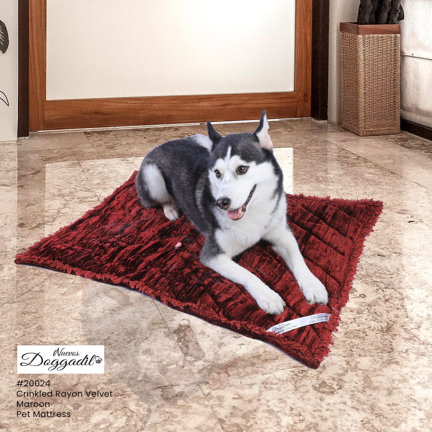NUEVOS DOGGADIL Velvet Flat Pet Bed | Washable Padded Pet Bed| Light Weighted Dog Bolster Mat Maroon