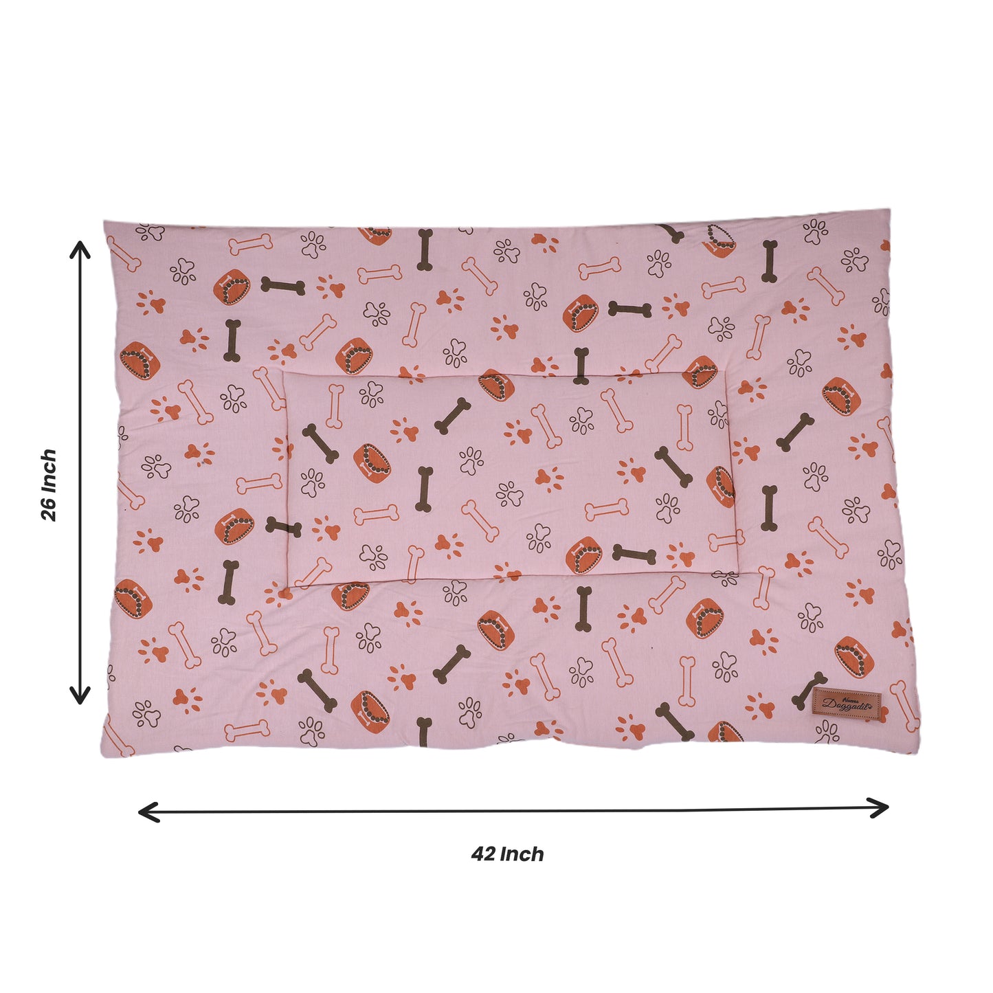 NUEVOS DOGGADIL Printed Pet Bed Mattress | Soft Cozy Cotton Rectangle Flat Bed | Washable Padded Pet Bed| Light Weighted Dog Flat Mat Rust/ Pink