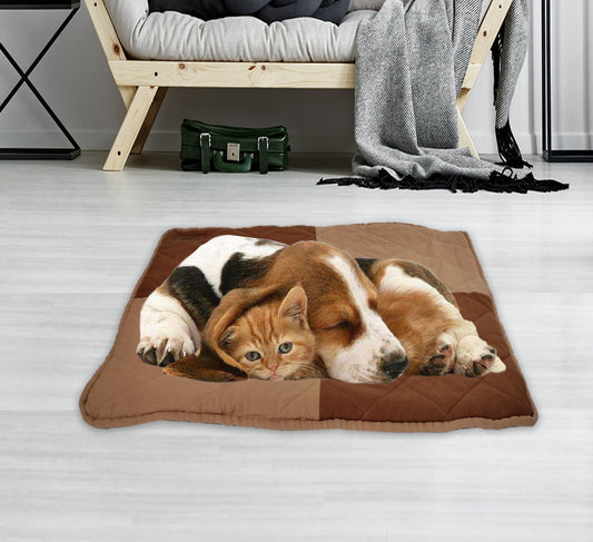 NUEVOS DOGGADIL Cotton Canvas Color Blocked Rectangle Pet Bed Mattress | Washable Padded Pet Bed| Light Weighted Dog Flat Mat Rust/Sand Orange