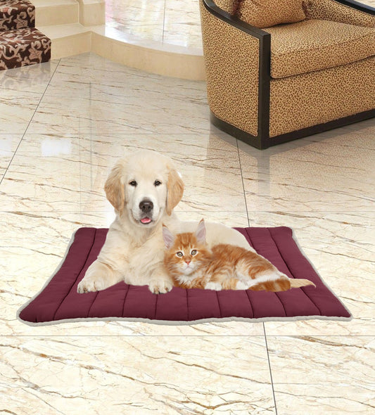 NUEVOS DOGGADIL Mauve Cotton Canvas Quilted Rectangle Pet Bed Mattress | Washable Padded Pet Bed| Light Weighted Dog Flat Mat