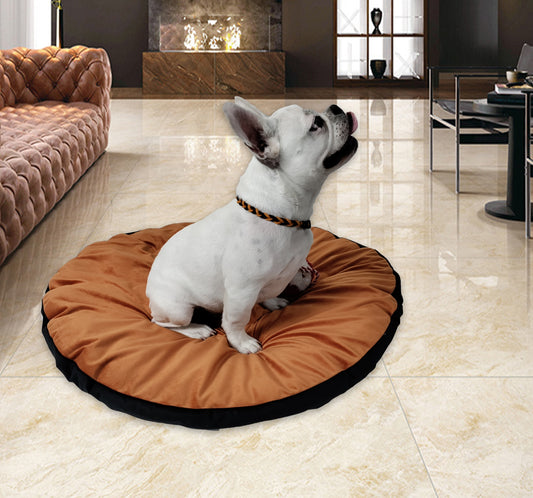 Velvet Pet Bed Mattress | Soft Cozy Fluffy Round Flat Bed | Washable Padded Pet Bed| Light Weighted Dog Flat Mat Rust/Black