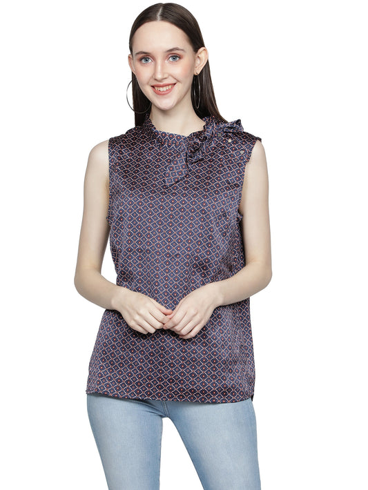 NUEVOSDAMAS Women Satin Lycra Printed Designer Purple Top