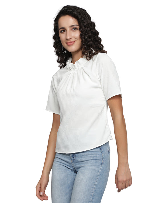 Casual Regular Sleeves Solid Women White Top