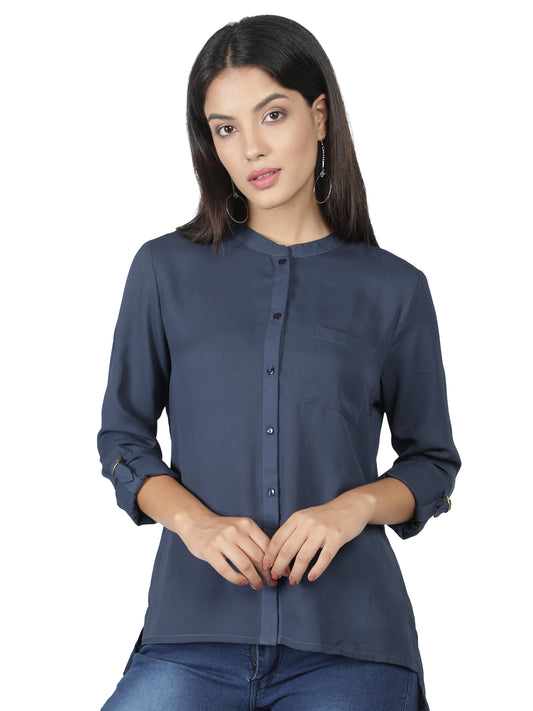 NUEVOSDAMAS Women Georgette Solid Blue Shirt/Top
