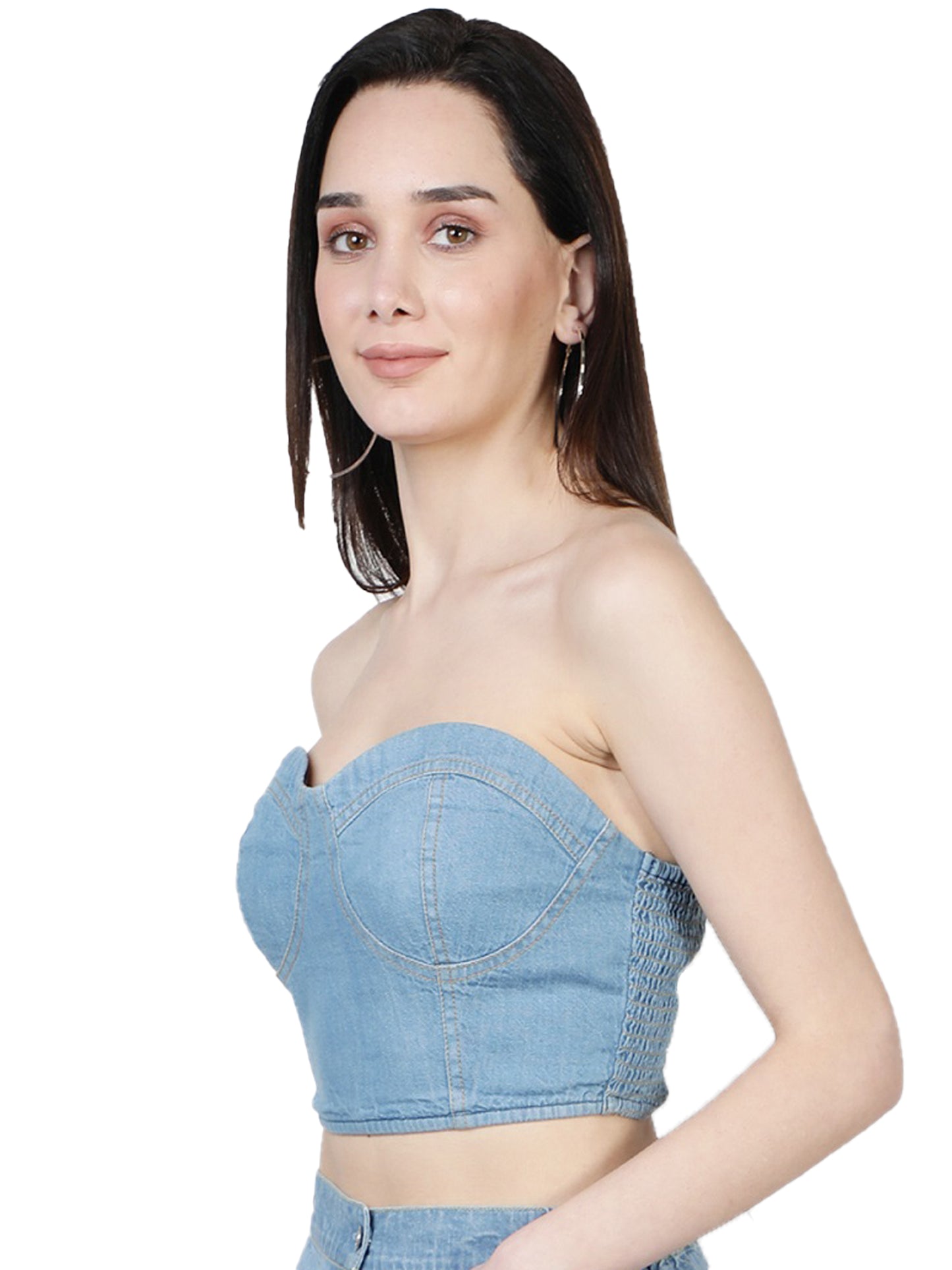 NUEVOSDAMAS Women Western Cotton Denim Bustier Vest Crop Light Blue Top