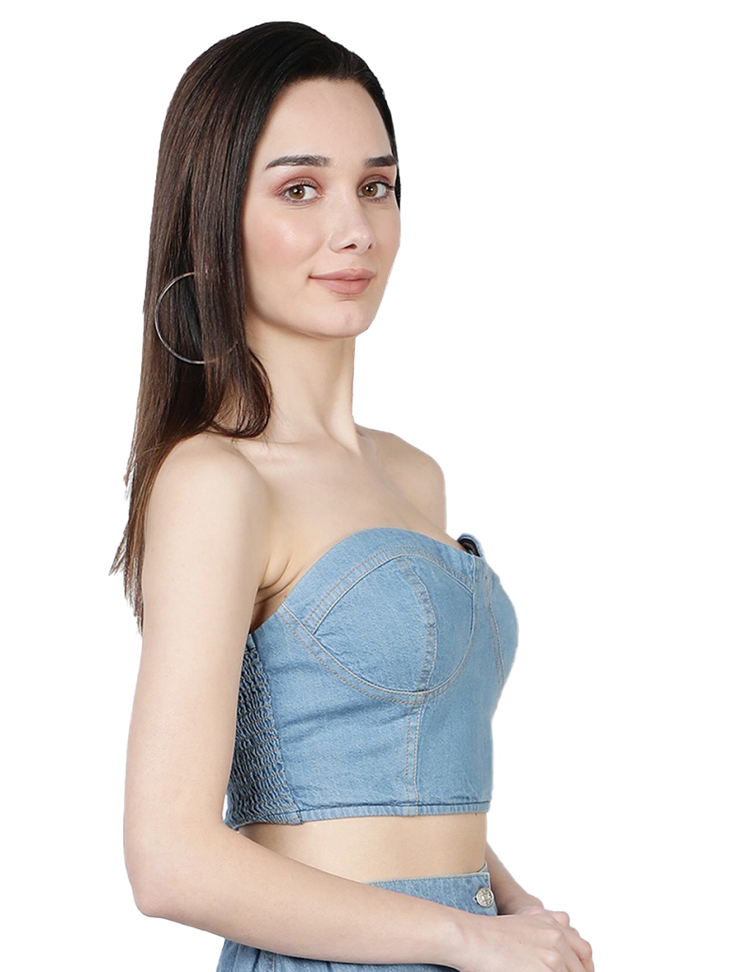 NUEVOSDAMAS Women Western Cotton Denim Bustier Vest Crop Light Blue Top