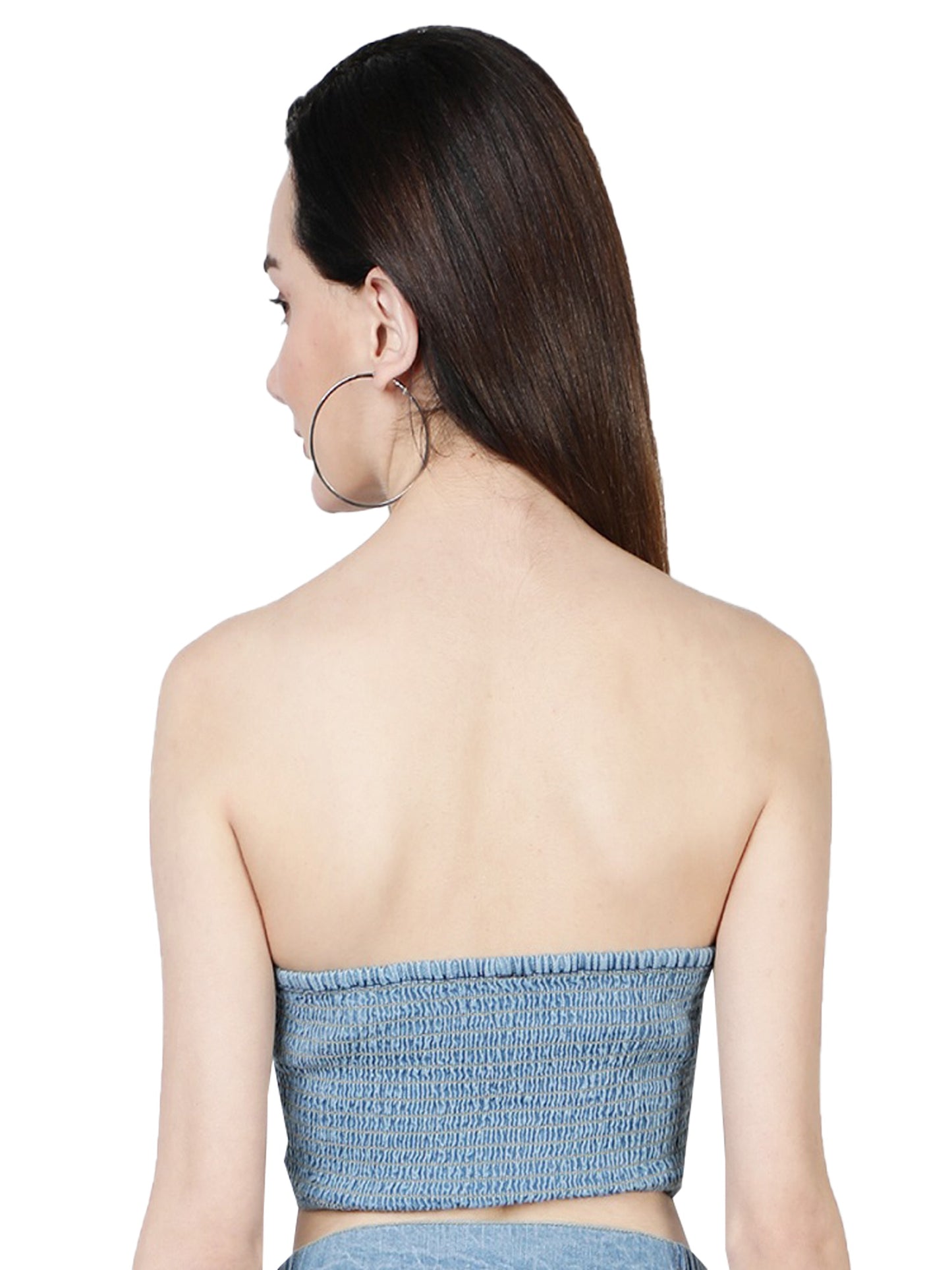 NUEVOSDAMAS Women Western Cotton Denim Bustier Vest Crop Light Blue Top