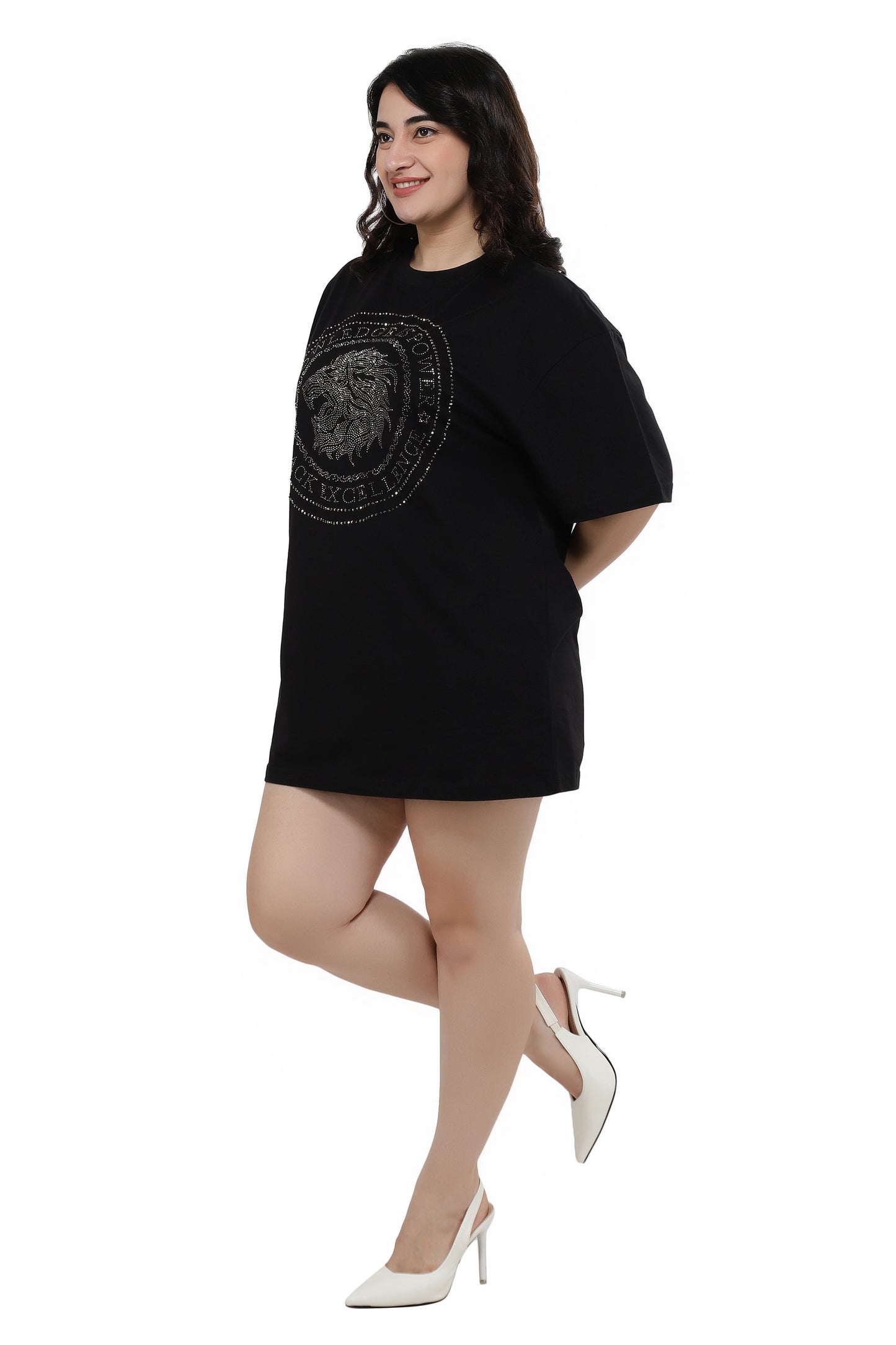 NUEVOSDAMAS Women Cotton Graphic Printed Half Sleeve Women's Black T-Shirt
