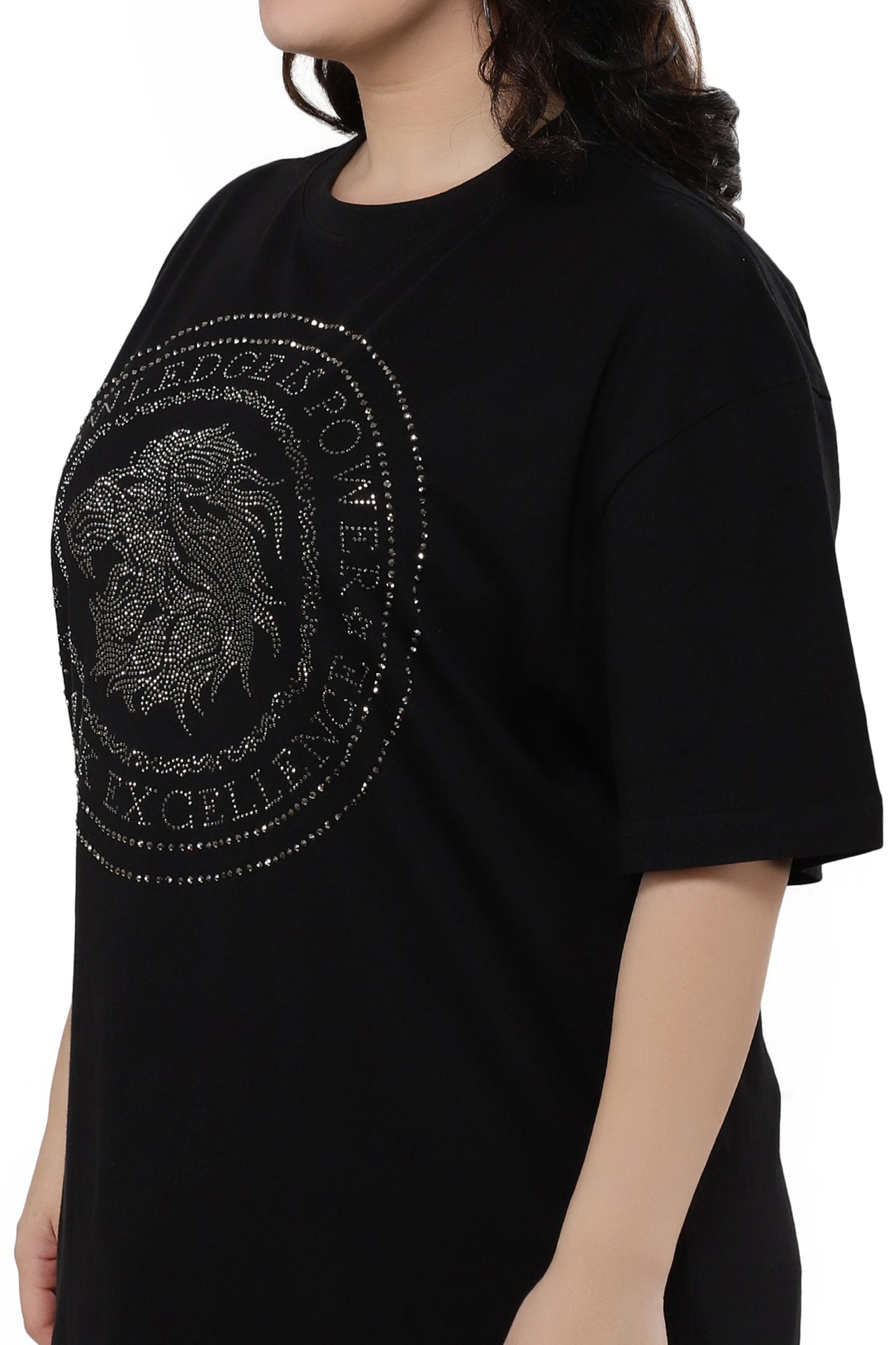 NUEVOSDAMAS Women Cotton Graphic Printed Half Sleeve Women's Black T-Shirt