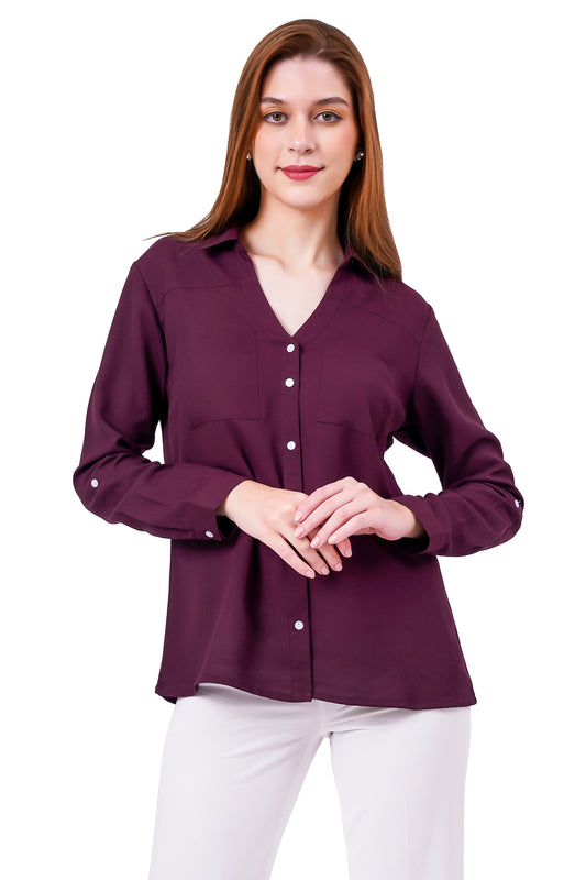 NUEVOSDAMAS Solid Wine Casual/Formal Women Full Sleeve Shirt