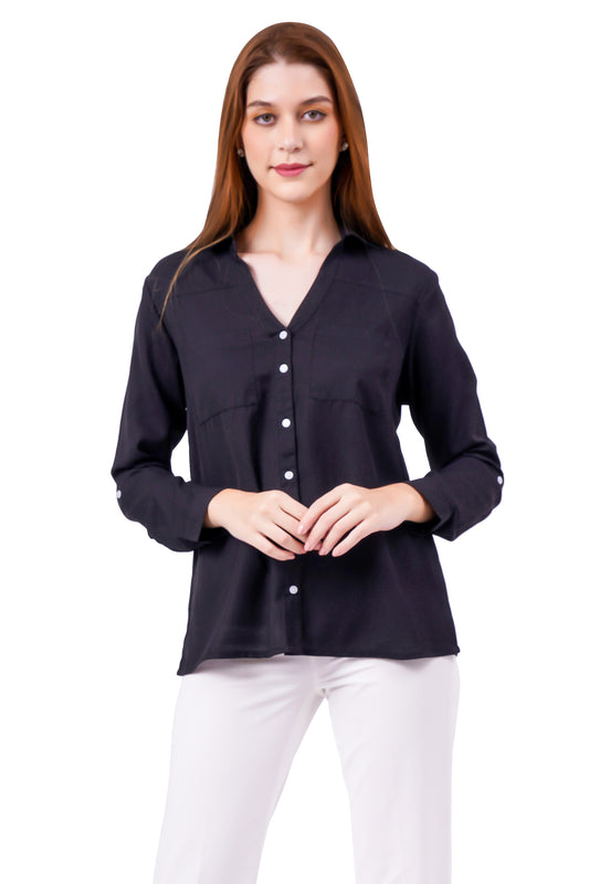 NUEVOSDAMAS Solid Charcoal Casual/Formal Women Full Sleeve Shirt