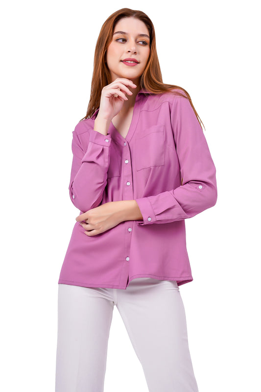 NUEVOSDAMAS Solid Mauve Casual/Formal Women Full Sleeve Shirt