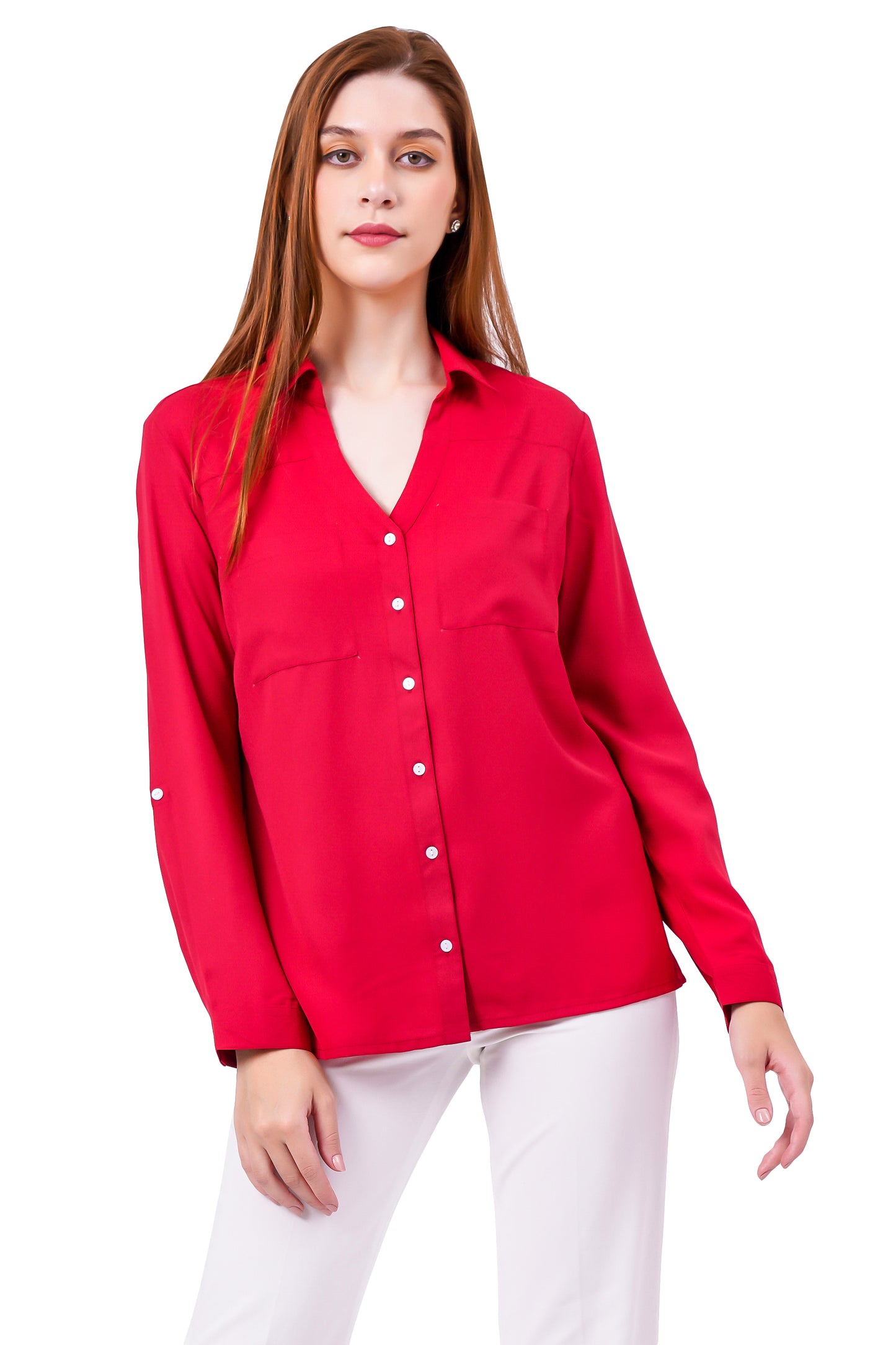 NUEVOSDAMAS Solid Red Casual/Formal Women Full Sleeve Shirt