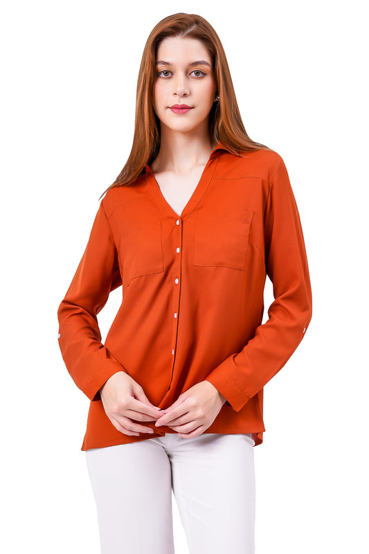 NUEVOSDAMAS Solid Orange Casual/Formal Women Full Sleeve Shirt