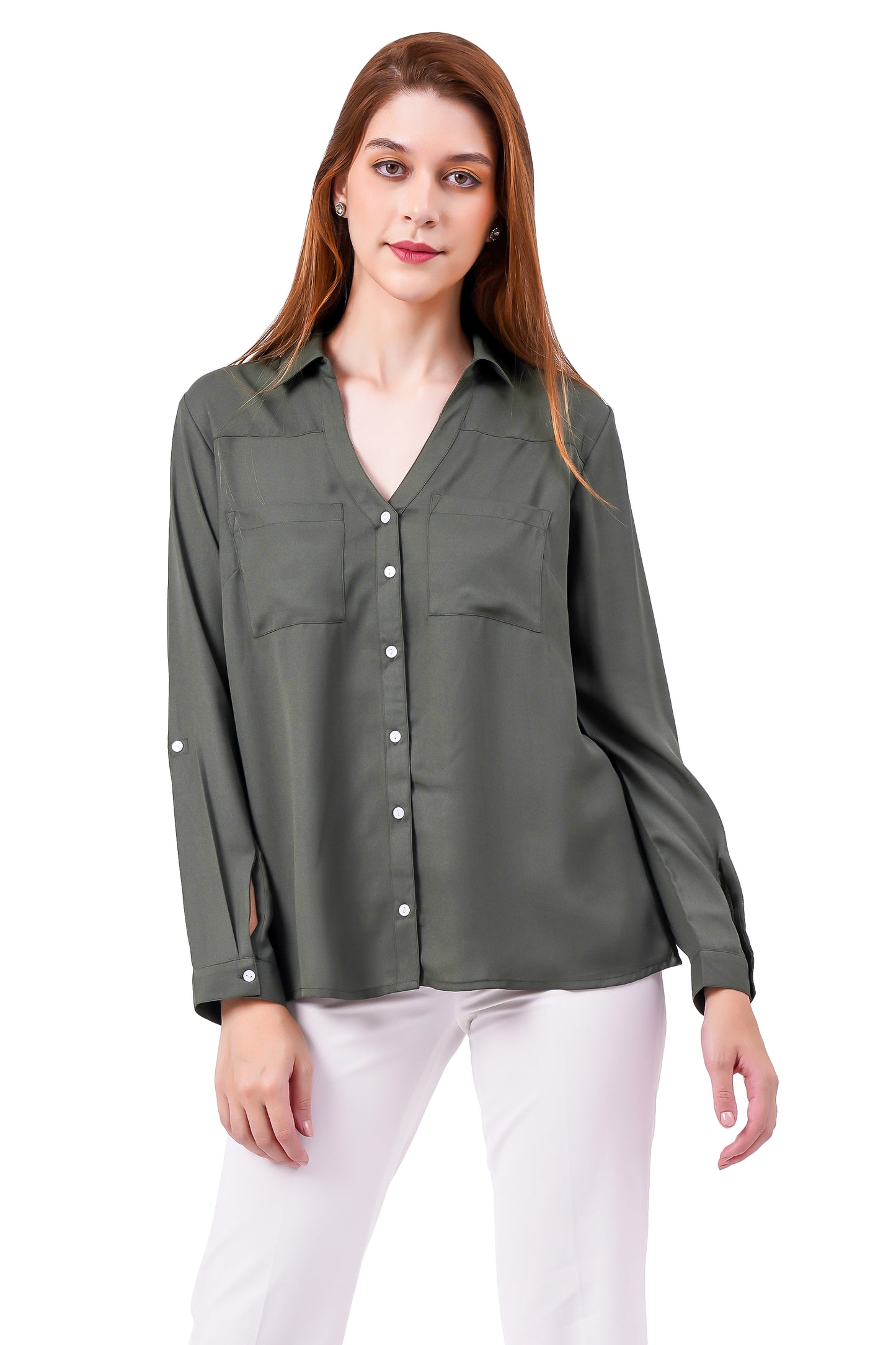 NUEVOSDAMAS Solid Green Casual/Formal Women Full Sleeve Shirt