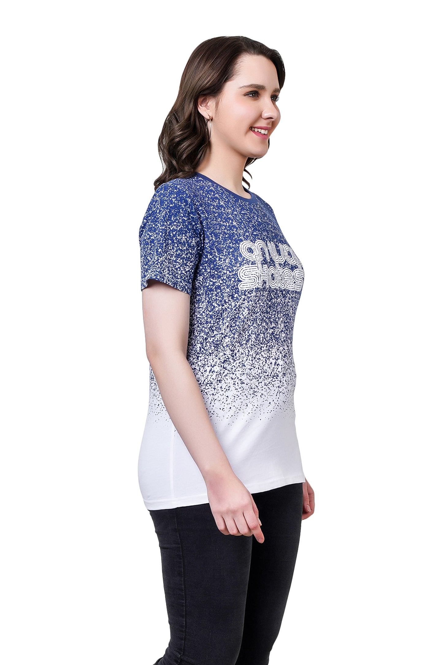 NUEVOSDAMAS Cotton Typography Printed | T-Shirt Navy Blue