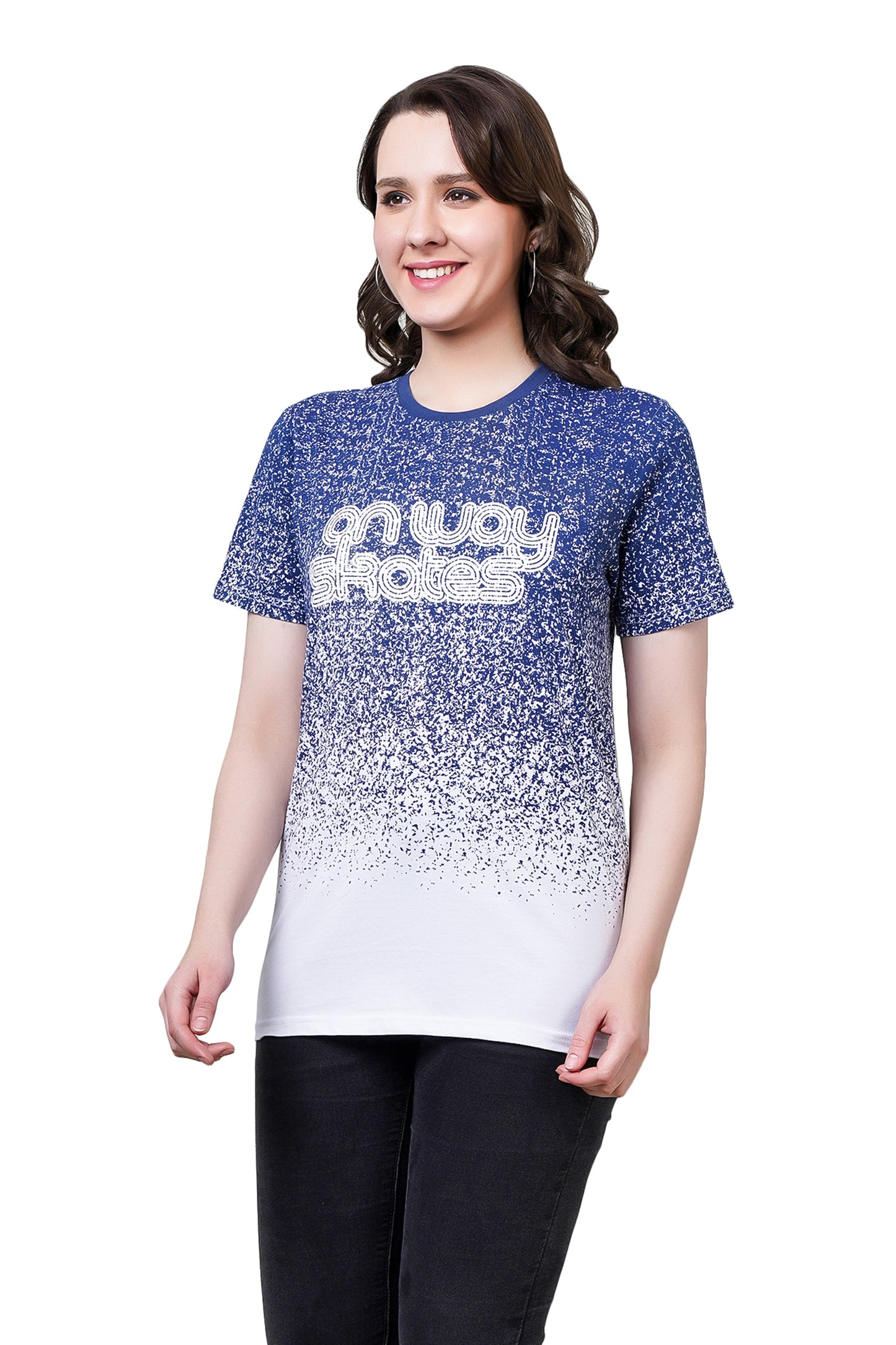 NUEVOSDAMAS Cotton Typography Printed | T-Shirt Navy Blue