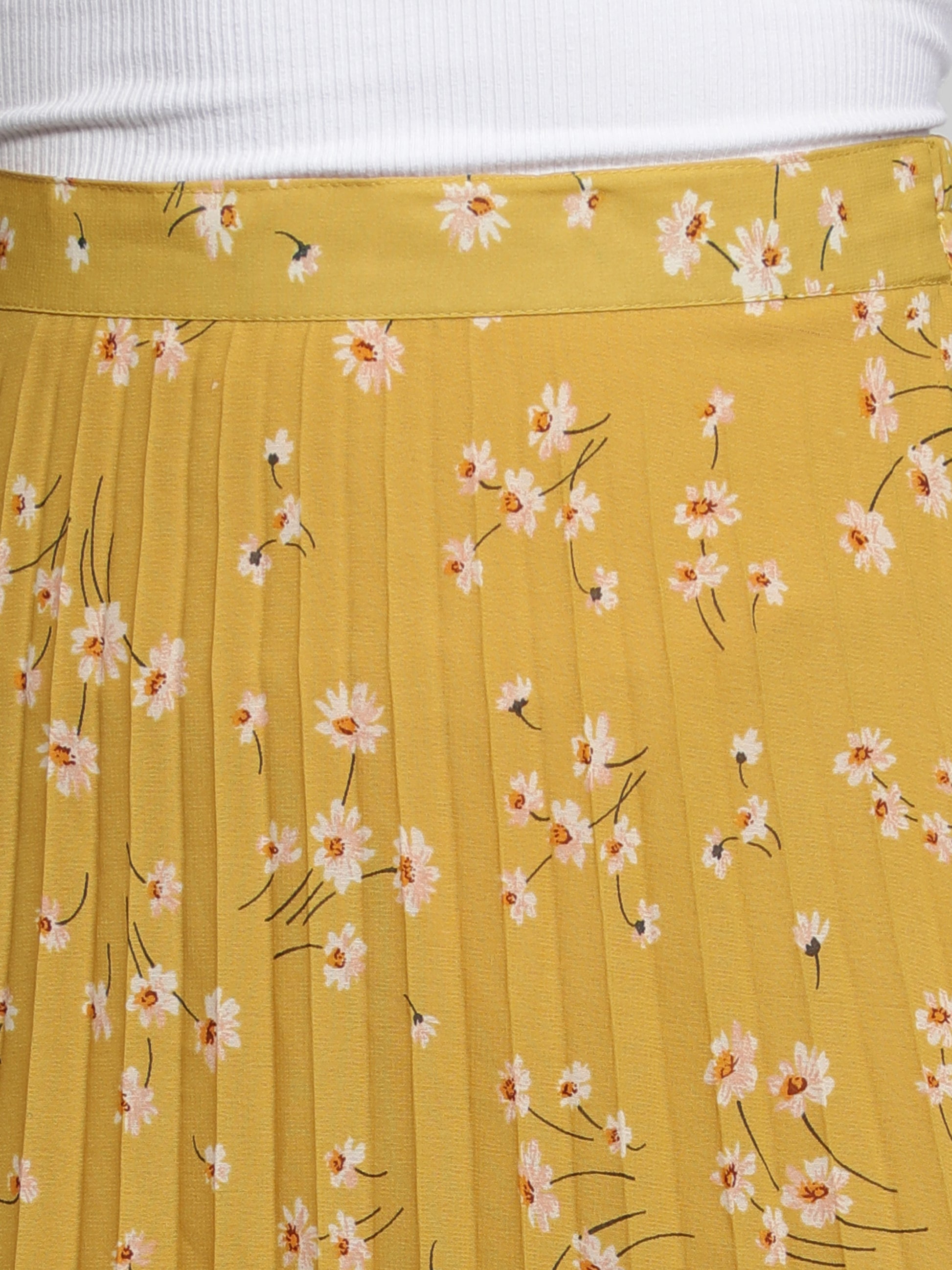Women Floral Print Pleated Yellow Skirt freeshipping - NUEVOSDAMAS