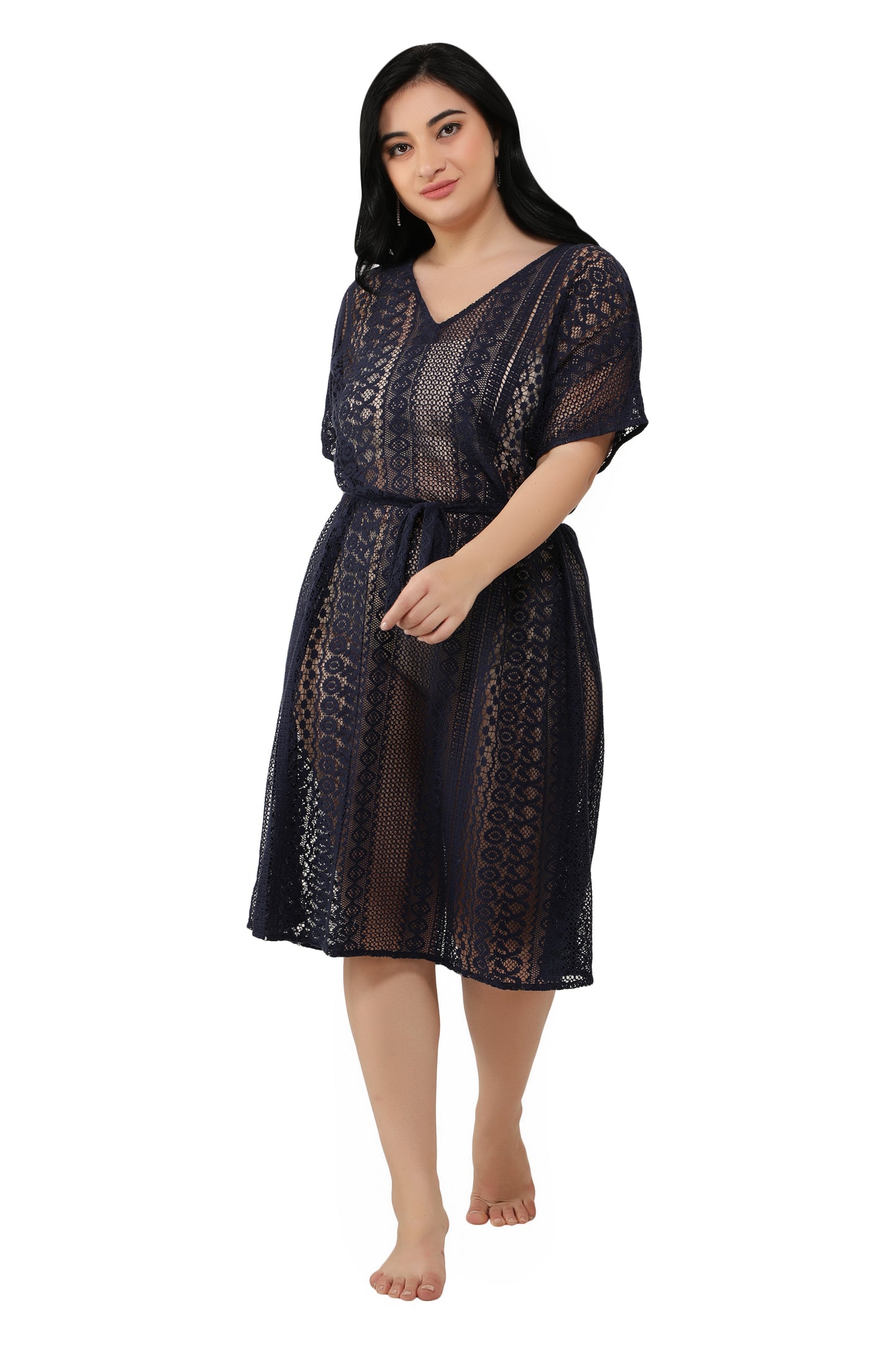 NUEVOSDAMAS Women Cotton Net Kaftan Black