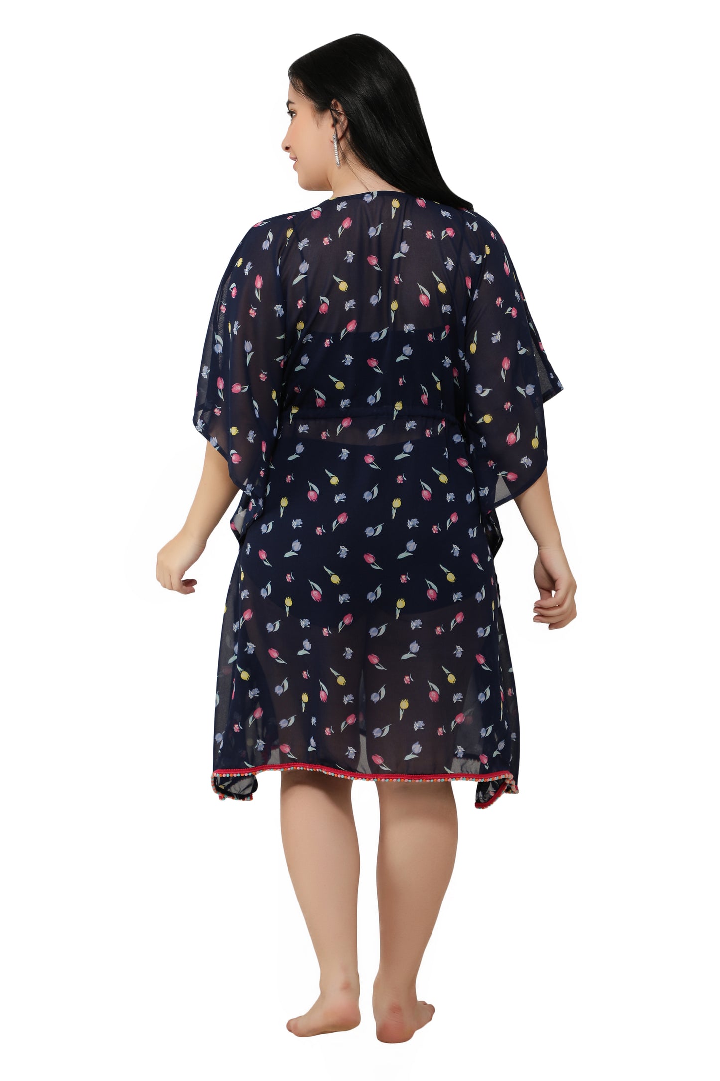 NUEVOSDAMAS Women Georgette Printed Dark Blue Kaftan