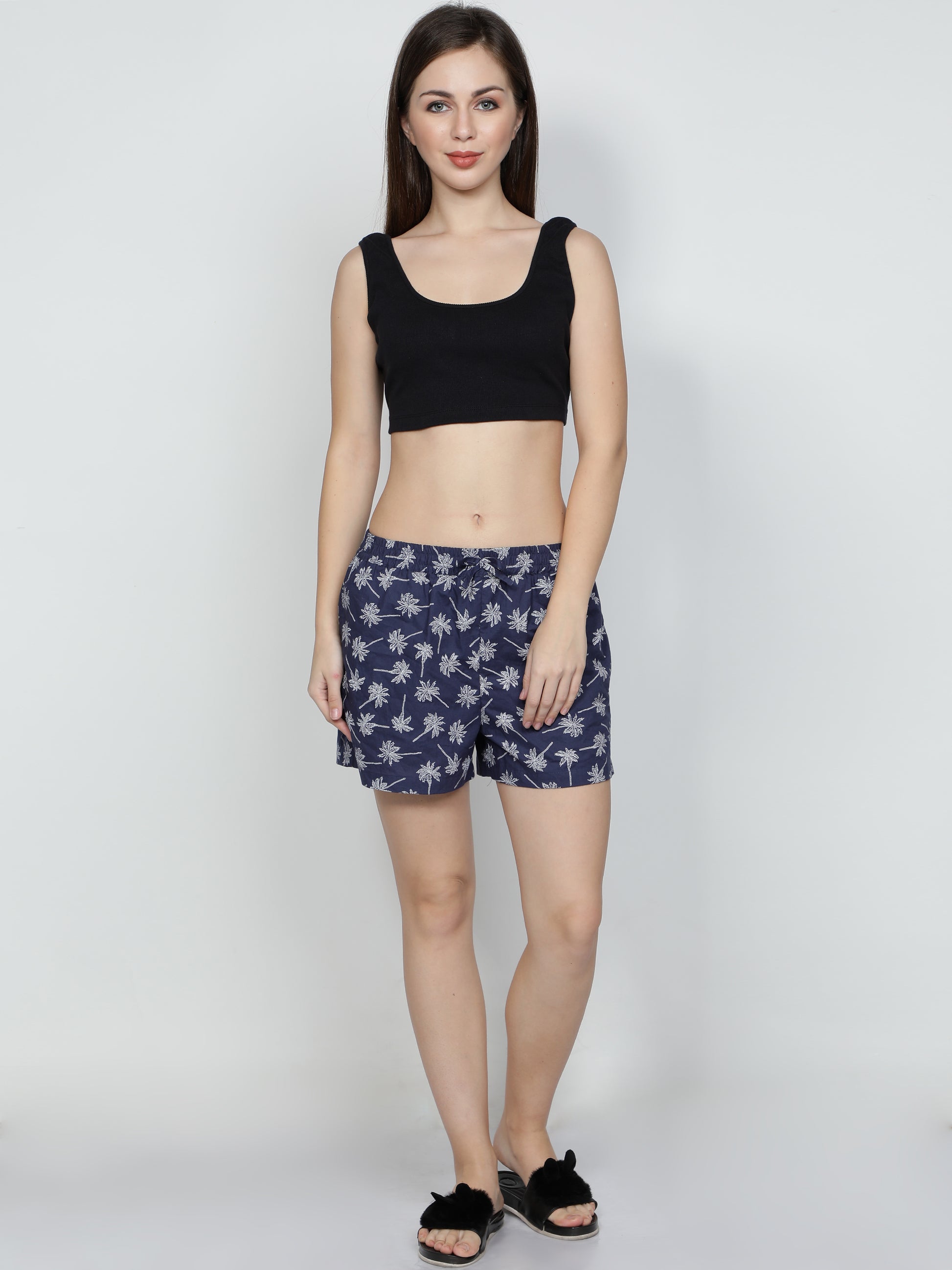 Floral Print Women Blue Boxer Shorts freeshipping - NUEVOSDAMAS