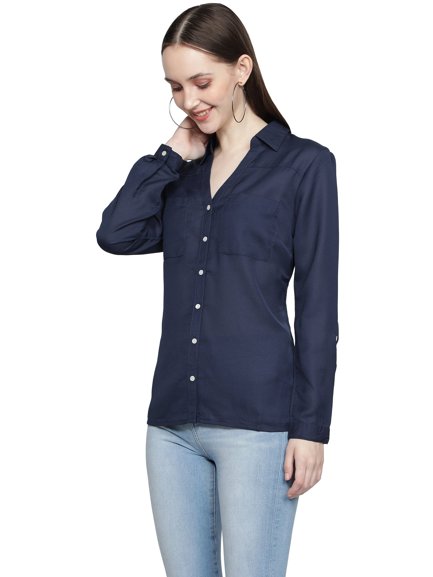 Casual Regular Sleeves Solid Women Blue Top freeshipping - NUEVOSDAMAS