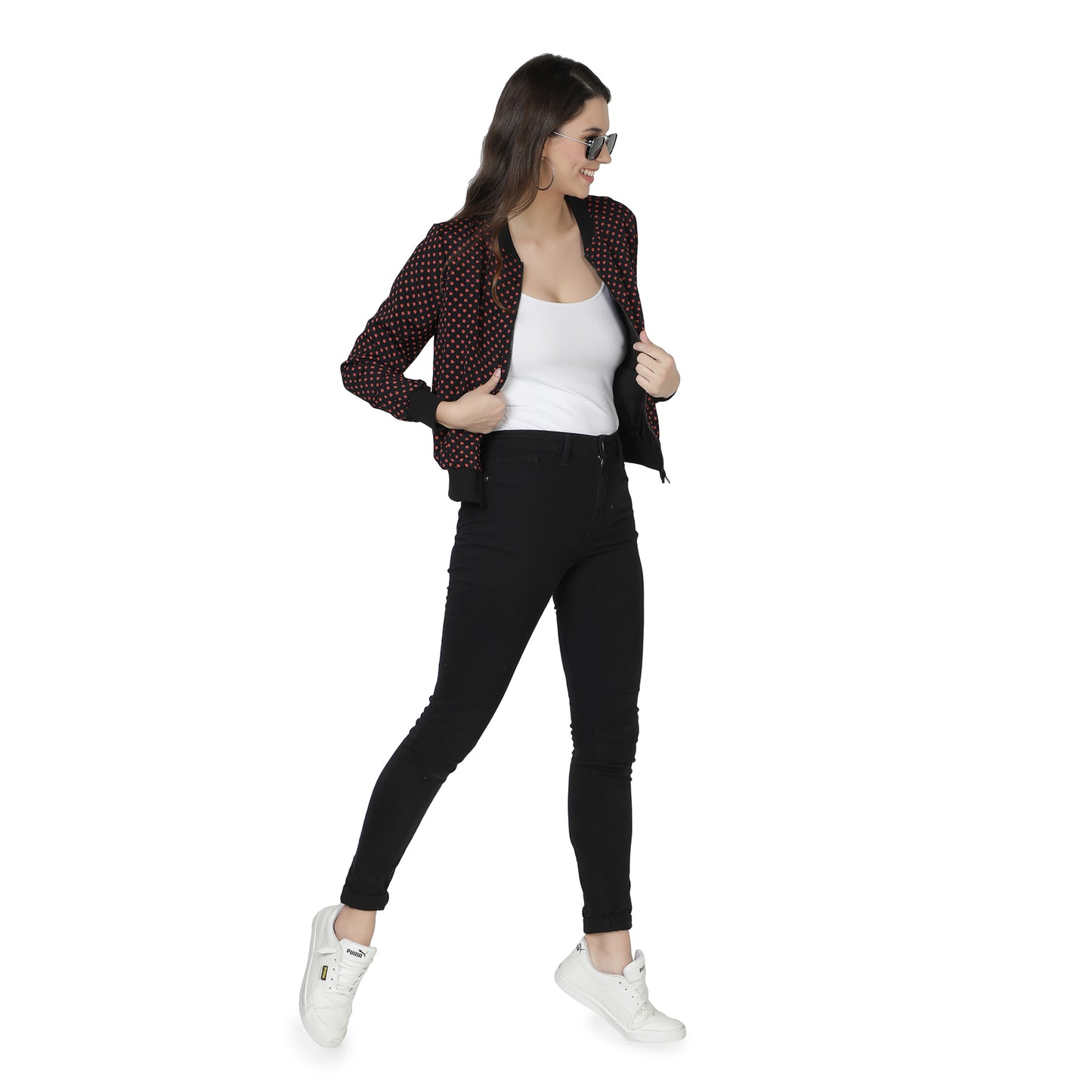 NUEVOSDAMAS Women Full sleeve Multi Floral Printed Bomber Jacket