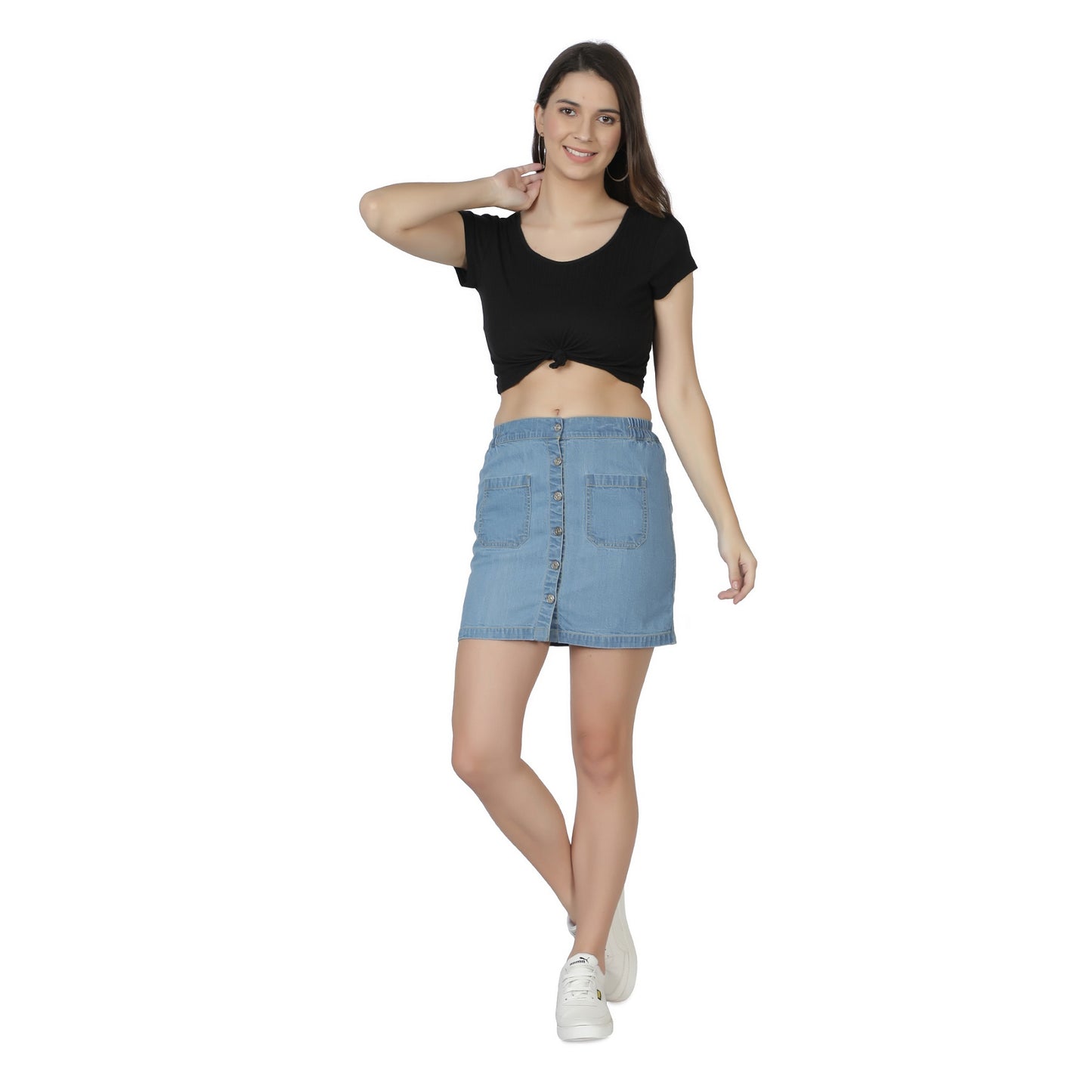 Women Straight Light Blue Skirt