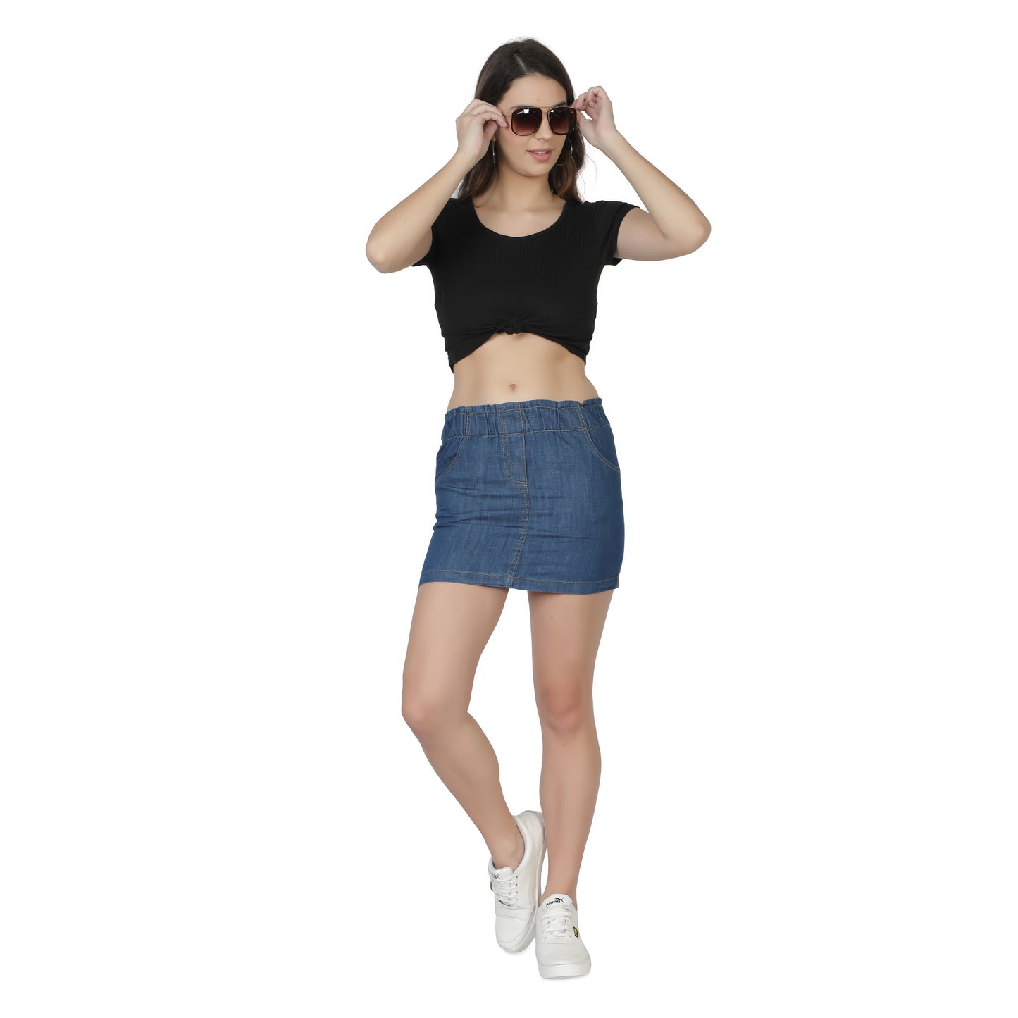 Women Solid Straight Blue Skirt