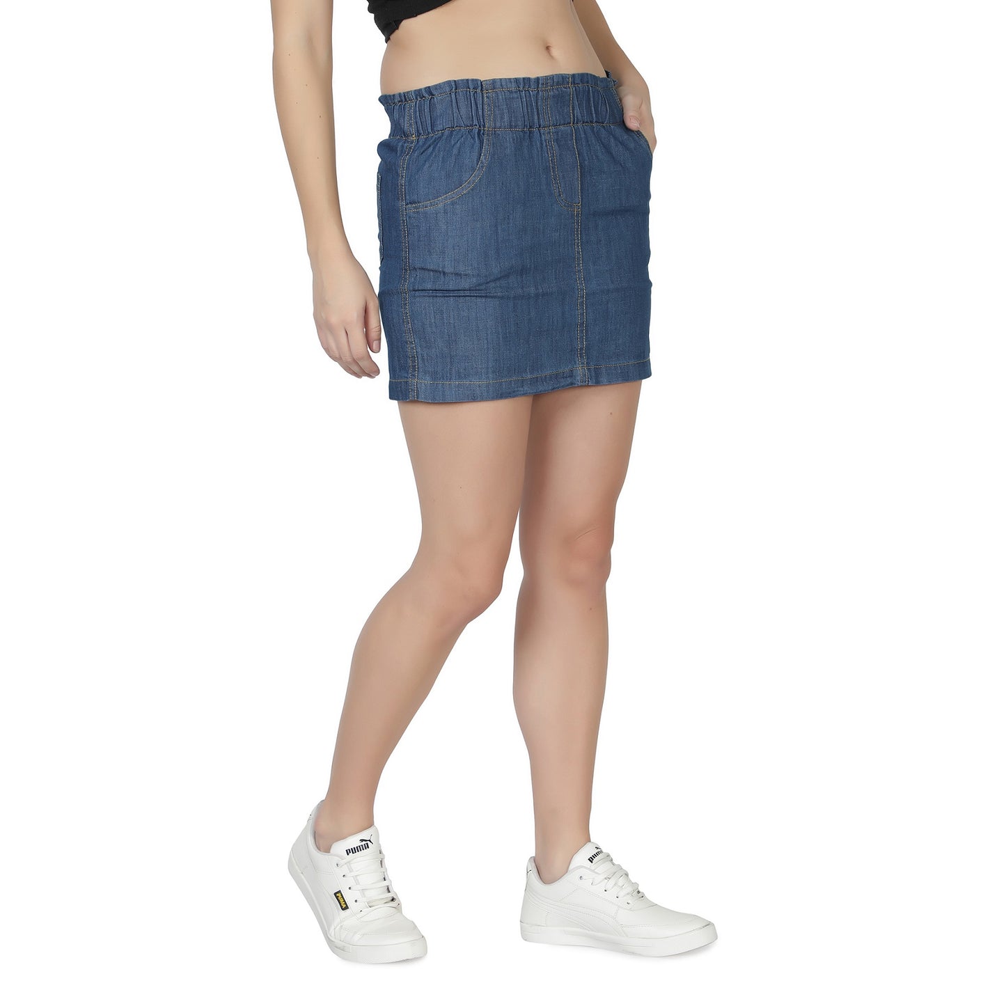Women Solid Straight Blue Skirt