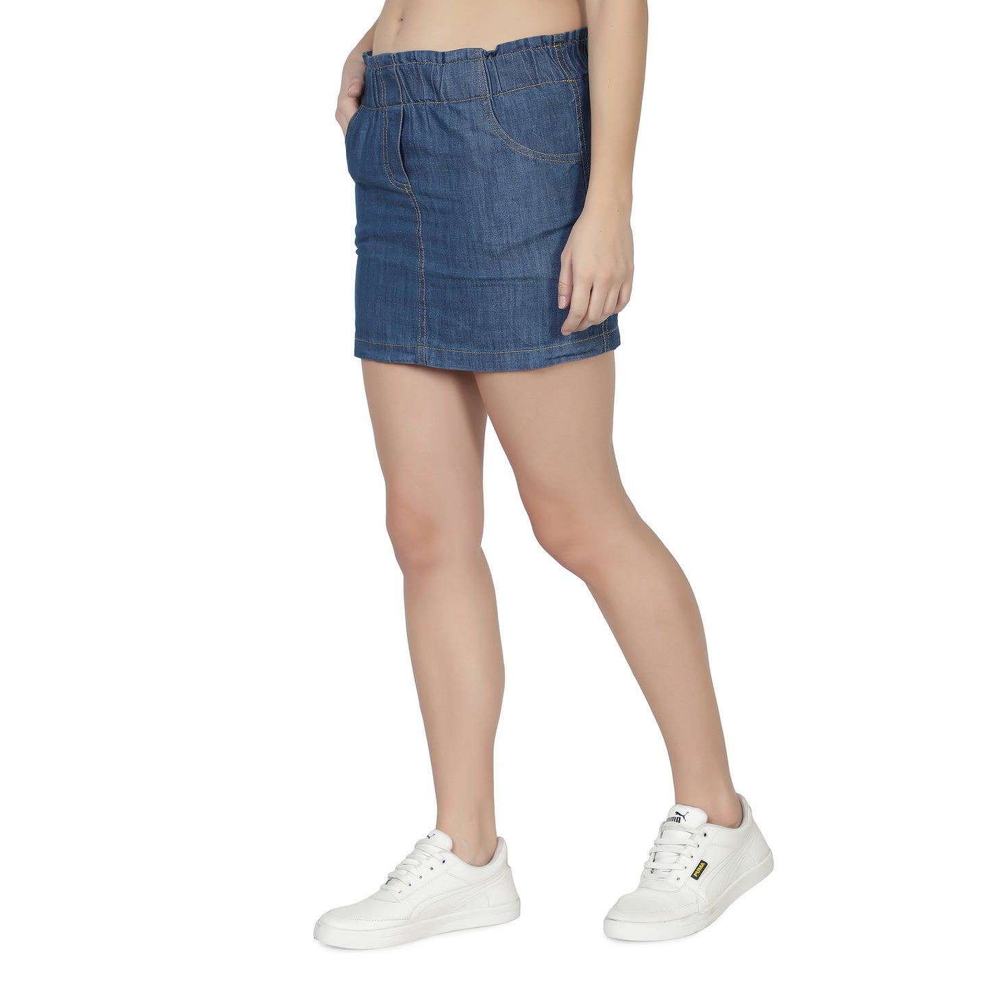 Women Solid Straight Blue Skirt
