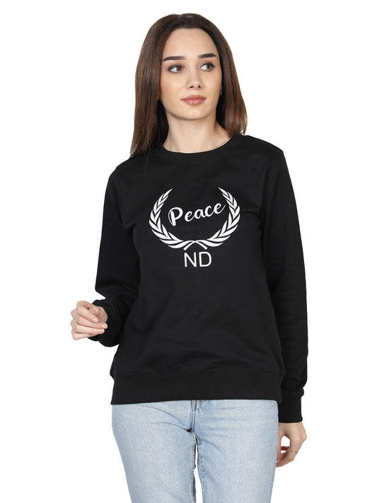 NUEVOSDAMAS Women's Cotton Blend Turtle Neck Printed Winter Sweatshirt (Black )