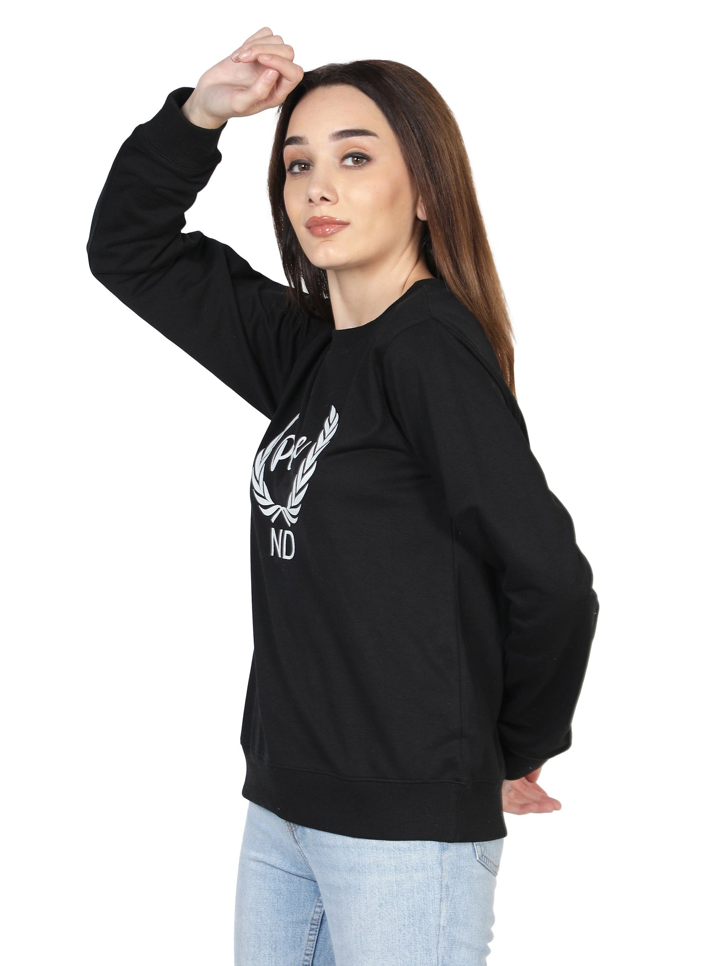 NUEVOSDAMAS Women's Cotton Blend Turtle Neck Printed Winter Sweatshirt (Black )