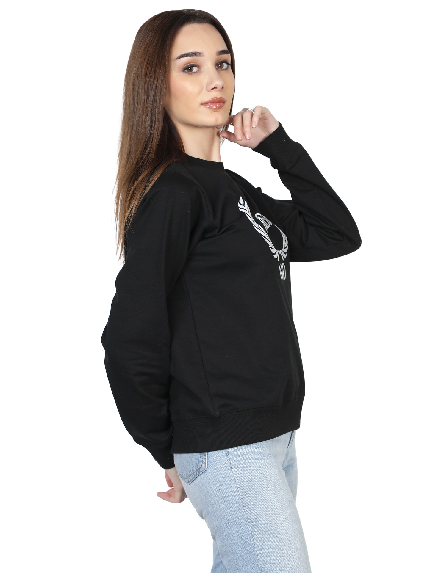 NUEVOSDAMAS Women's Cotton Blend Turtle Neck Printed Winter Sweatshirt (Black )