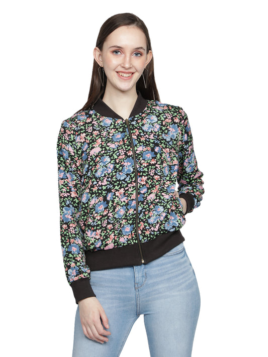 Full Sleeve Floral Print Women Bomber Jacket freeshipping - NUEVOSDAMAS