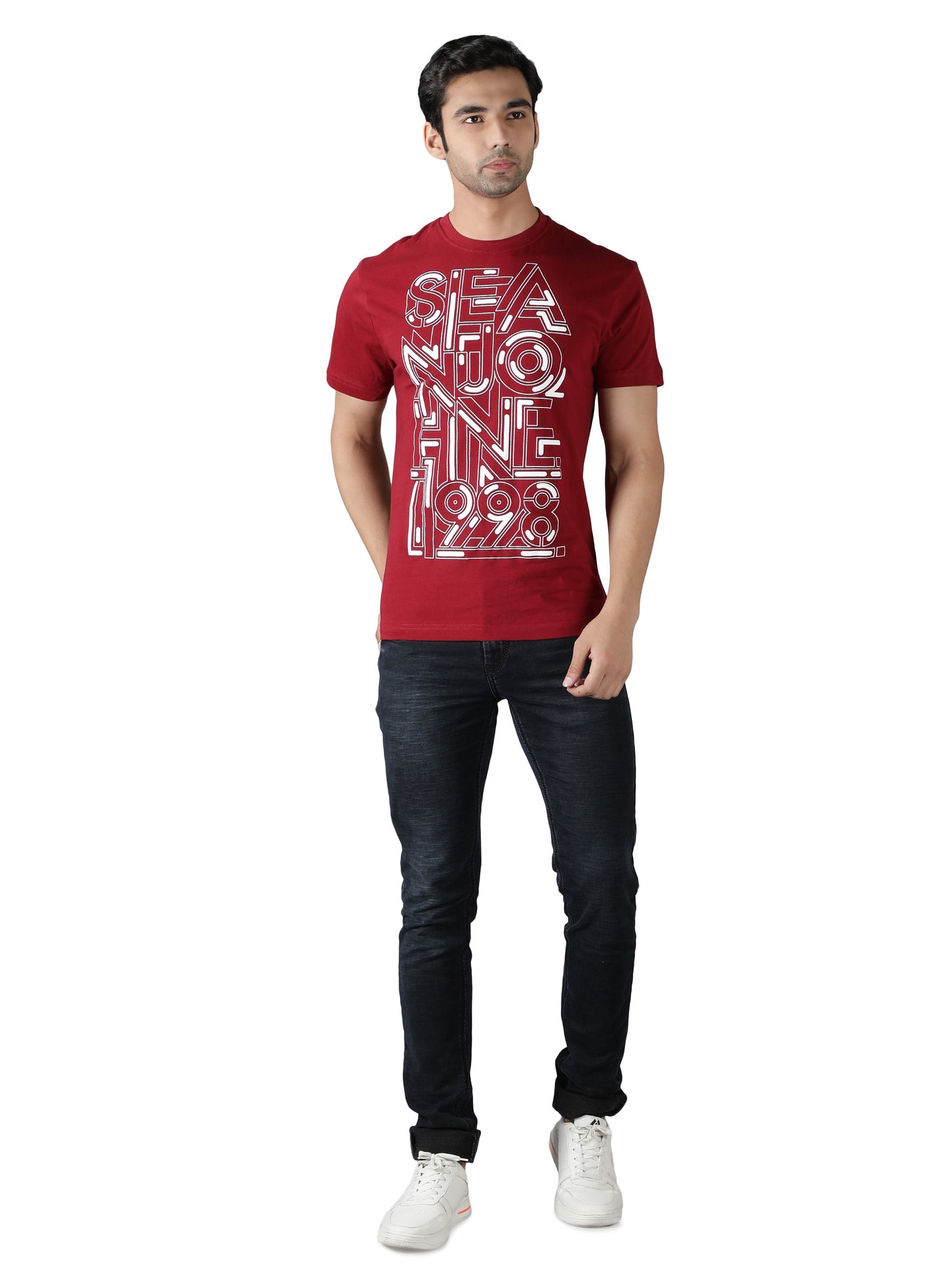 NUEVOSPORTA Men's Cotton Graphic Printed Maroon T-Shirt