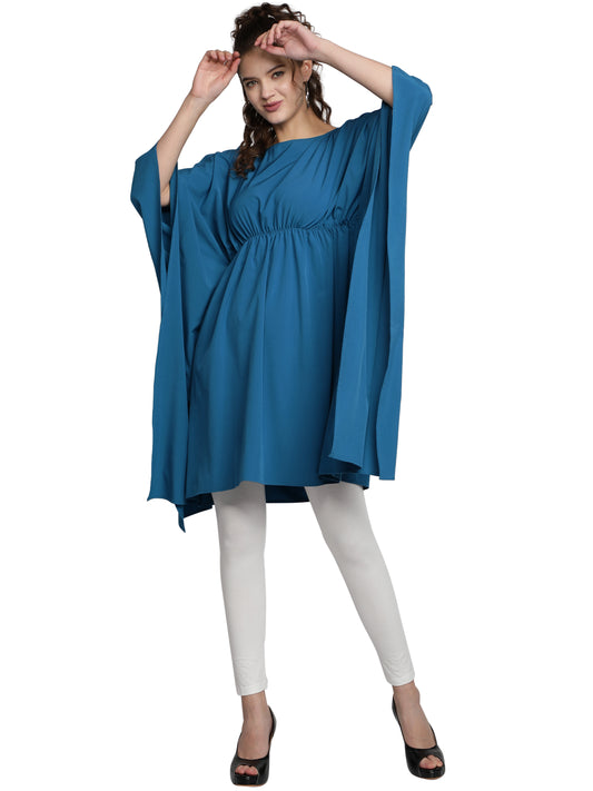 Solid Teal Poly Crepe Women Kaftan freeshipping - NUEVOSDAMAS
