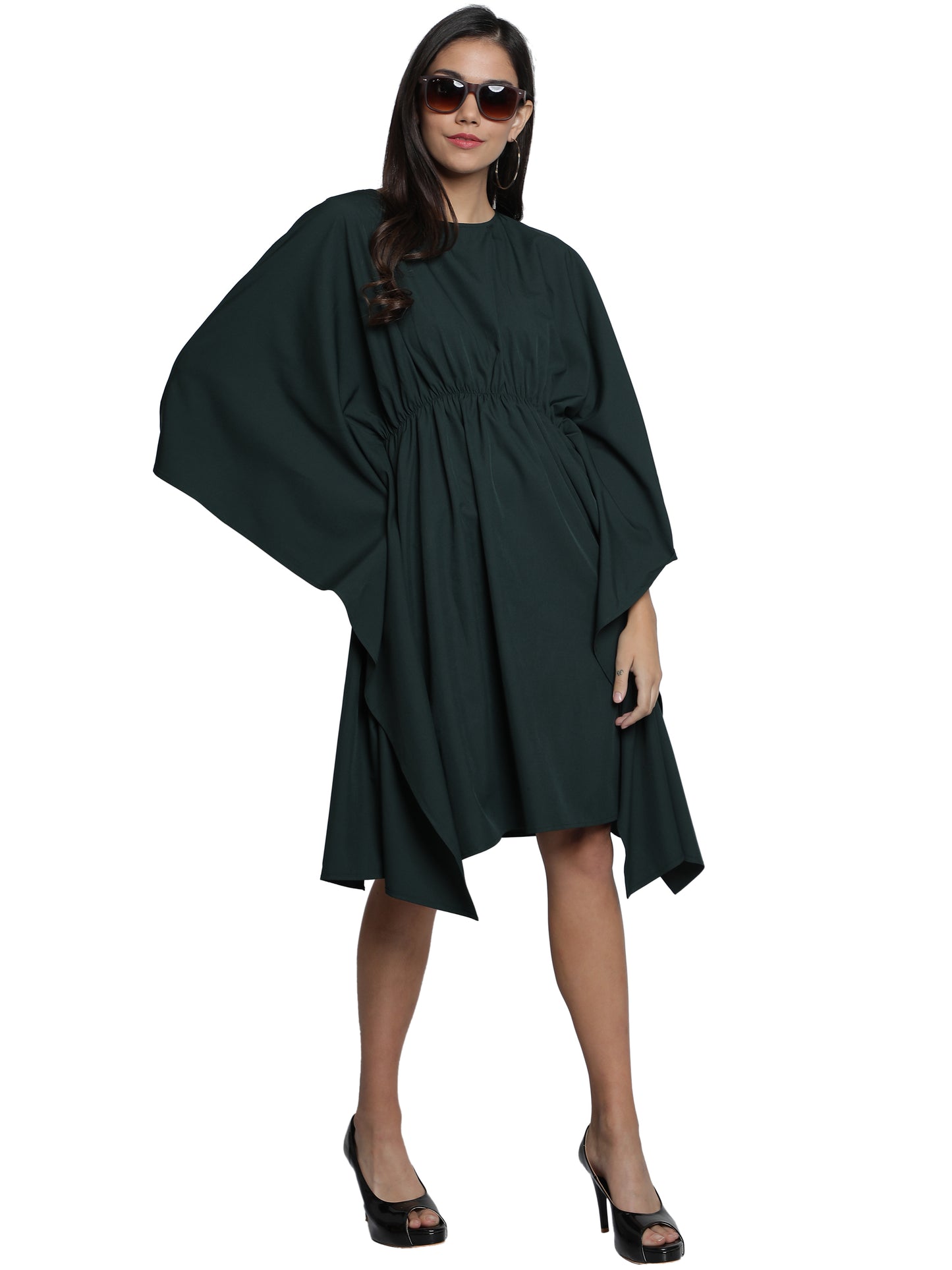 NUEVOSDAMAS American Crepe Solid Dark Green Kaftan